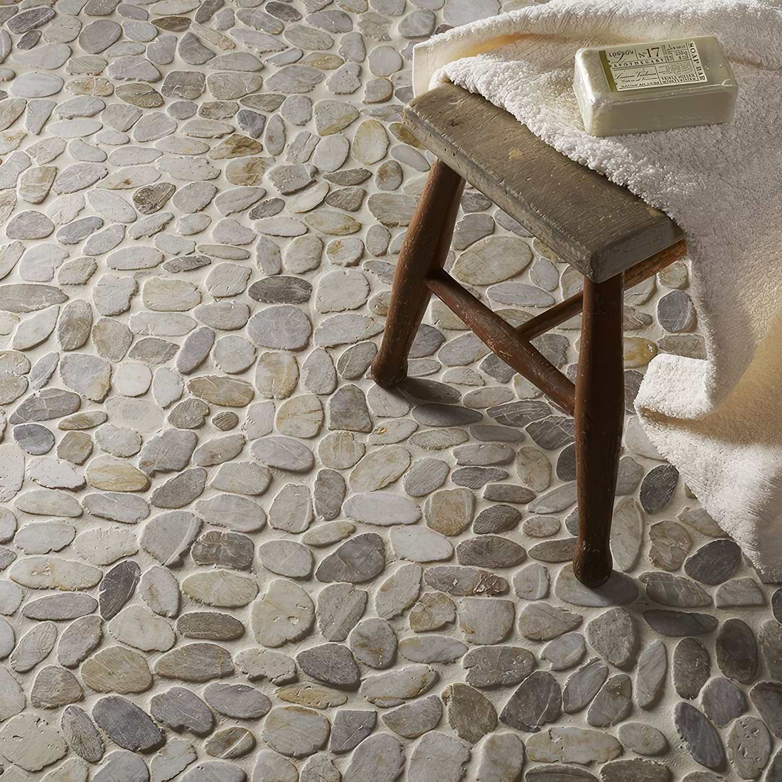 Riverstone White Flat Cut Pebble Mosaic - Hyperion Tiles