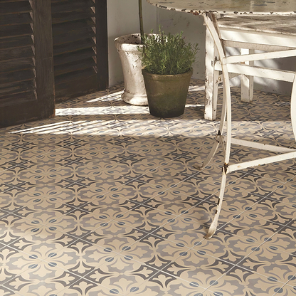 Rococo Light Blue, Light Grey and Dark Grey on White - Hyperion Tiles