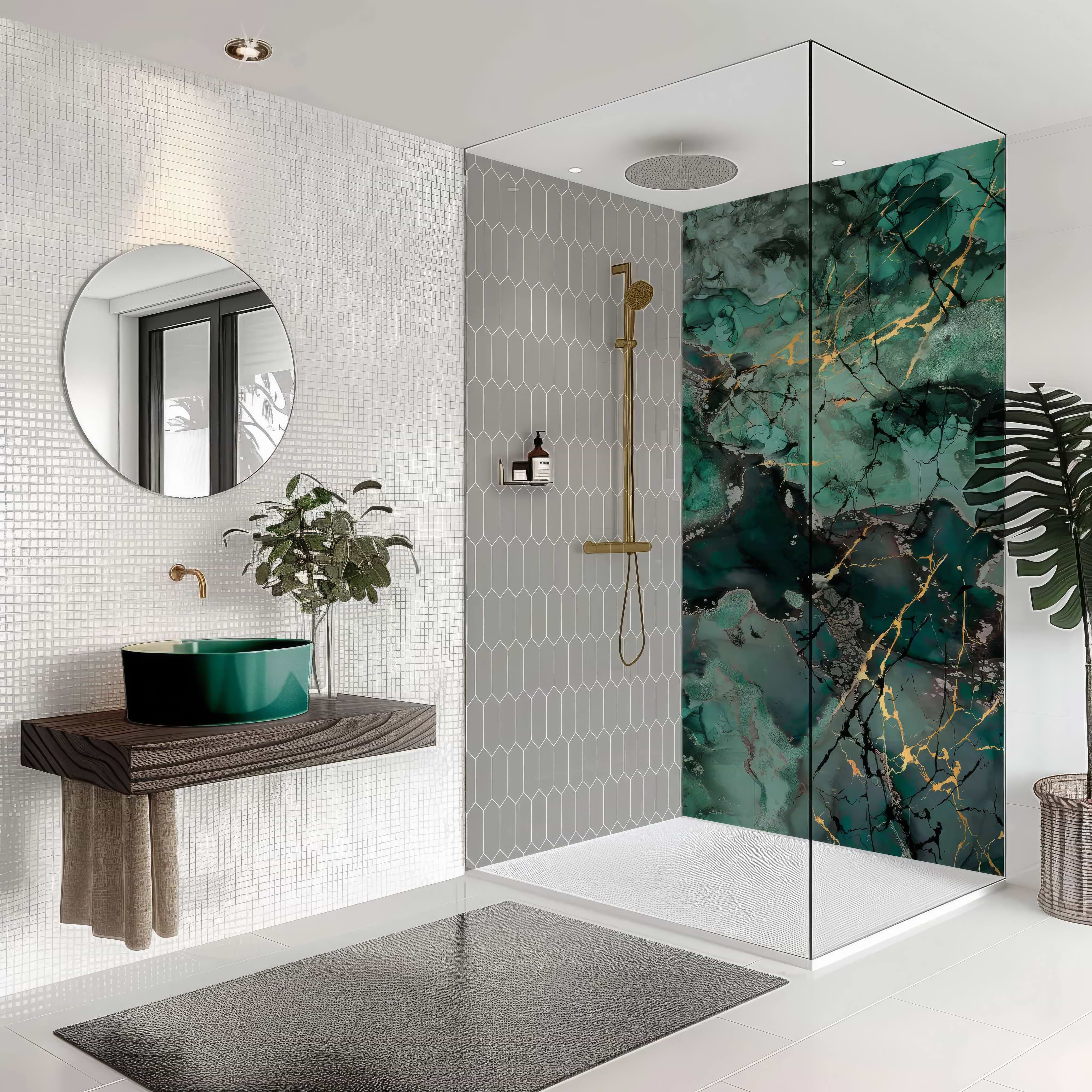 Shower Panel Liquid Marble Teal By Hyperion Tiles