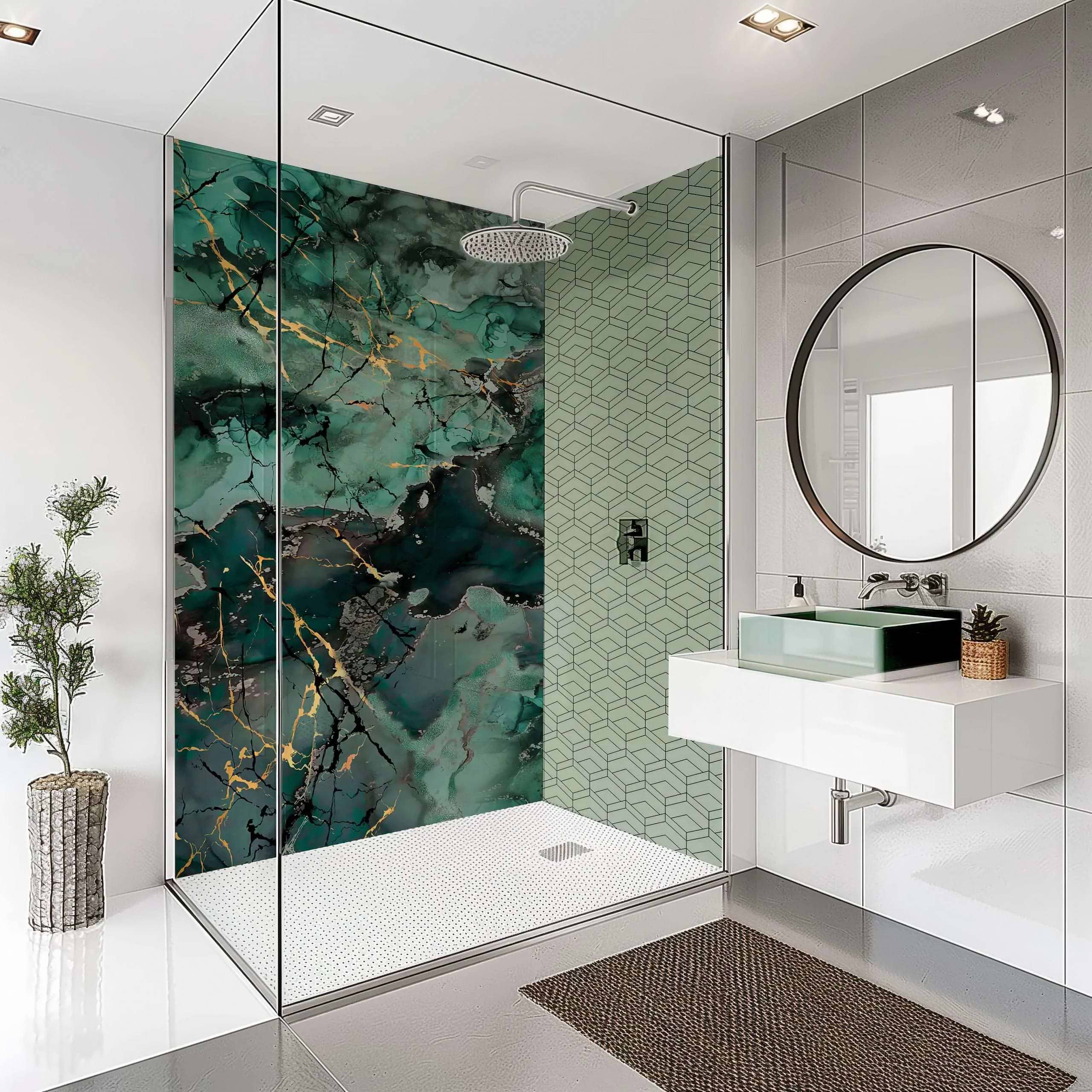 Shower Panel Liquid Marble Teal By Hyperion Tiles