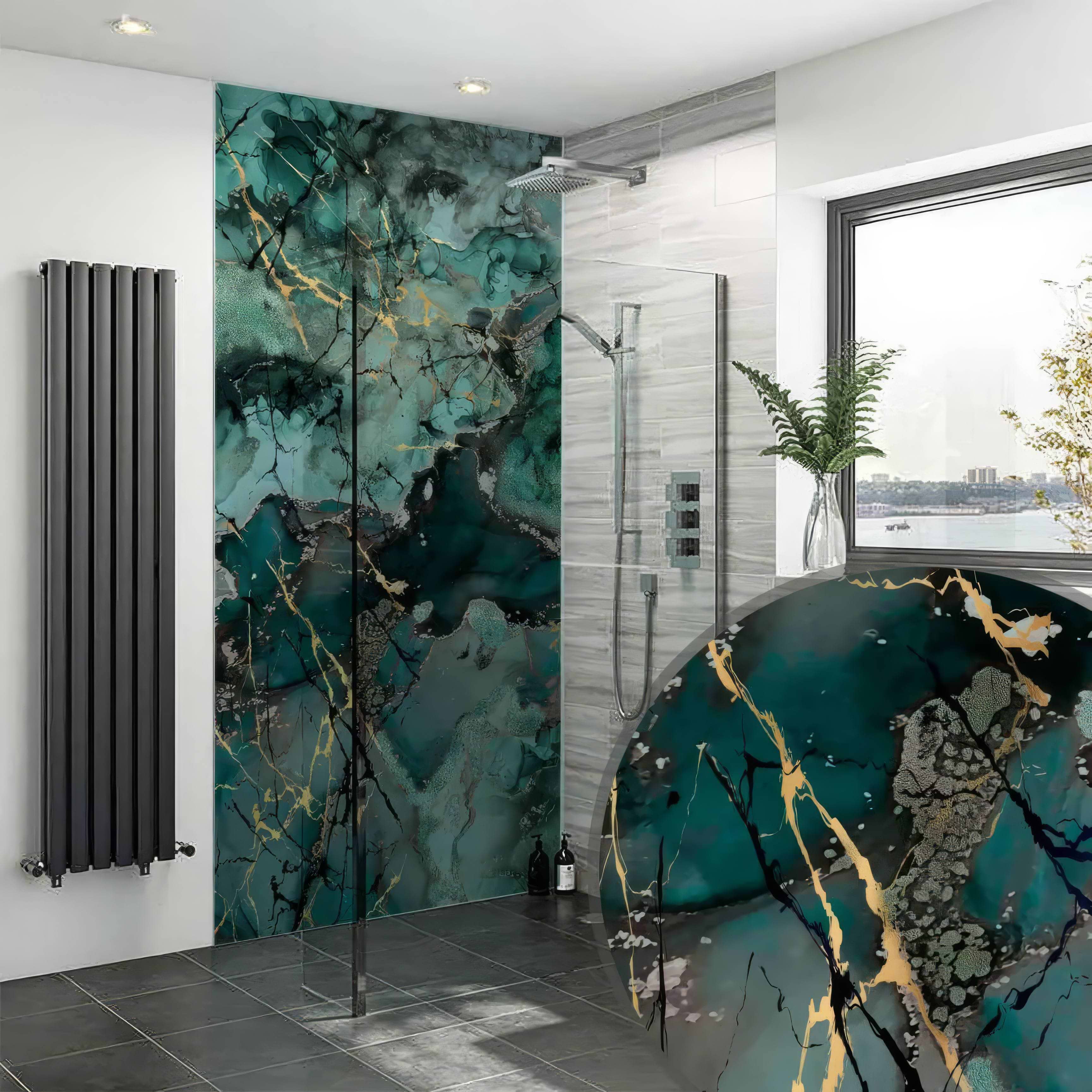 Shower Panel Liquid Marble Teal By Hyperion Tiles