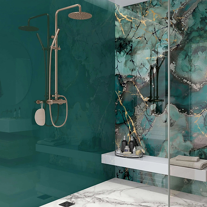 Shower Panel Liquid Marble Teal By Hyperion Tiles