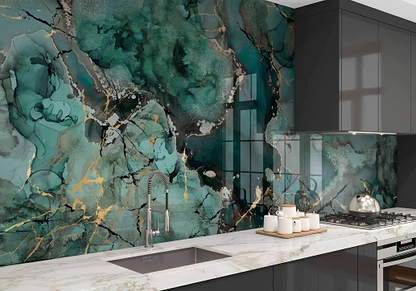 Shower Panel Liquid Marble Teal By Hyperion Tiles