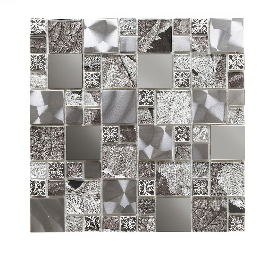 Saturn Silver Glass &amp; Metal Mix Modular Mosaic - Hyperion Tiles