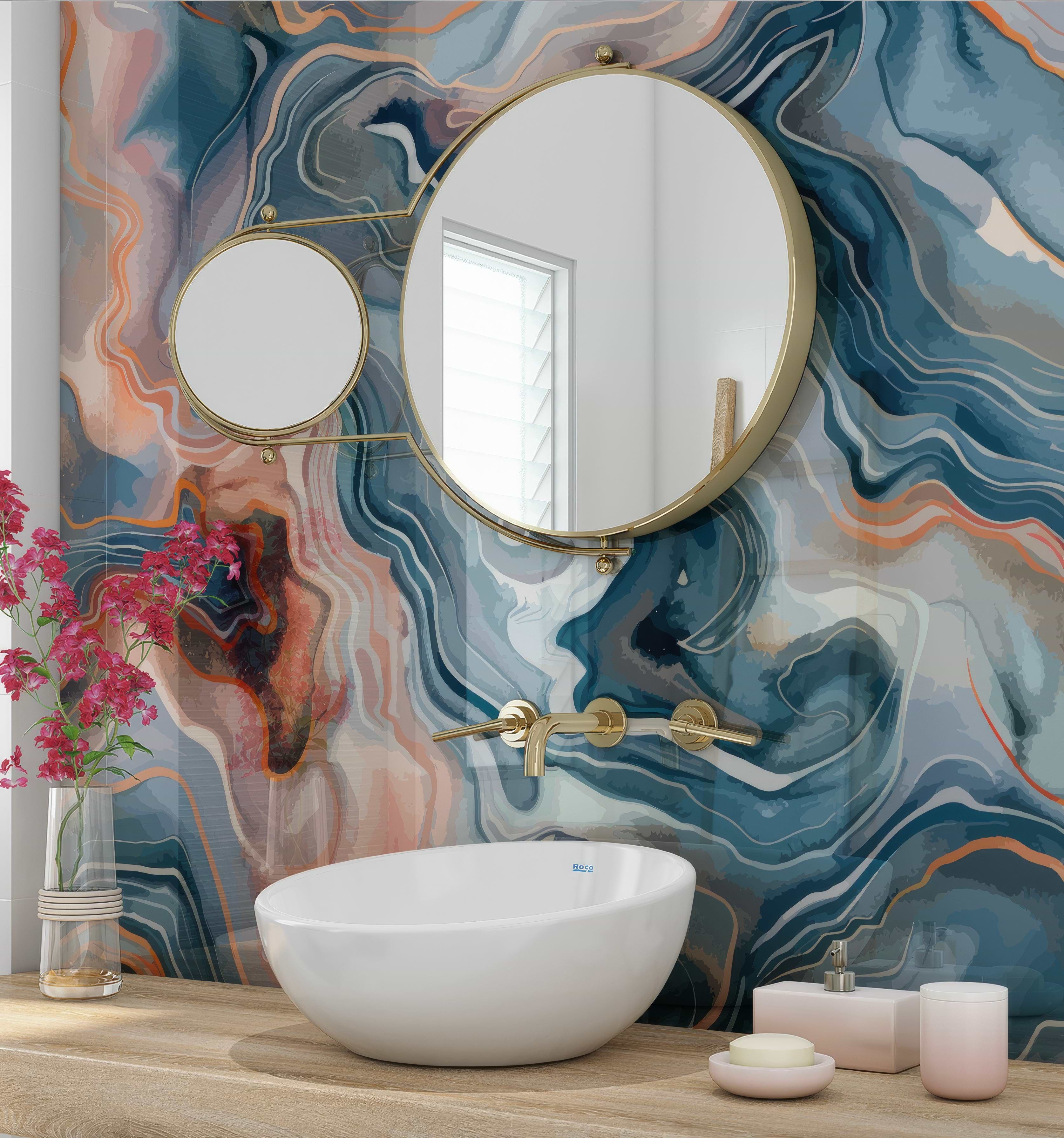 Shower Panel Marble Alcohol Ink in Peach & Blue By Hyperion Tiles