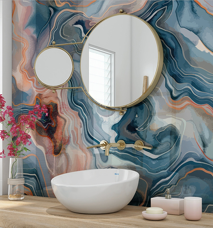 Shower Panel Marble Alcohol Ink in Peach & Blue By Hyperion Tiles