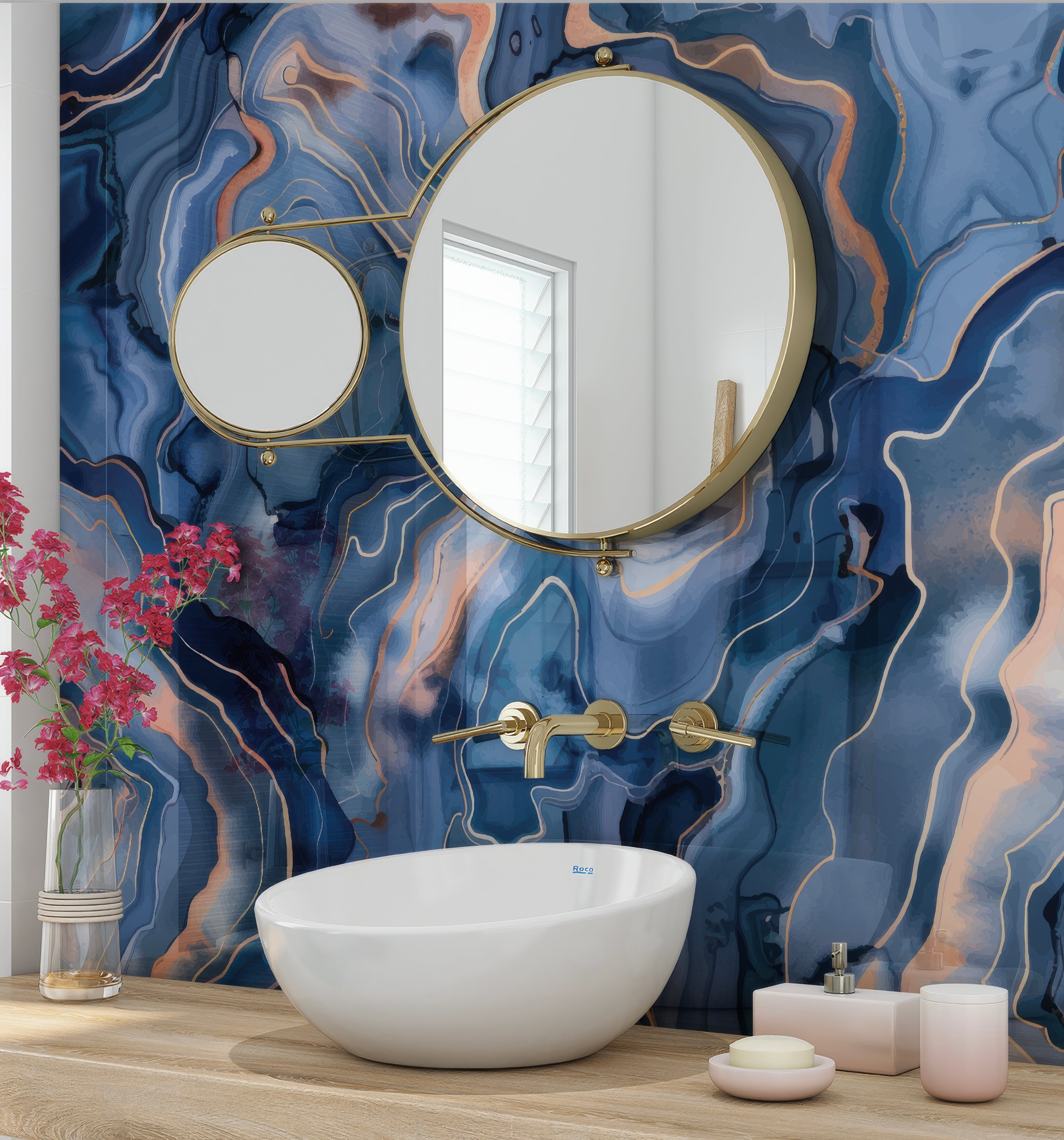 Shower Panel Marble Alcohol Ink in Blue By Hyperion Tiles