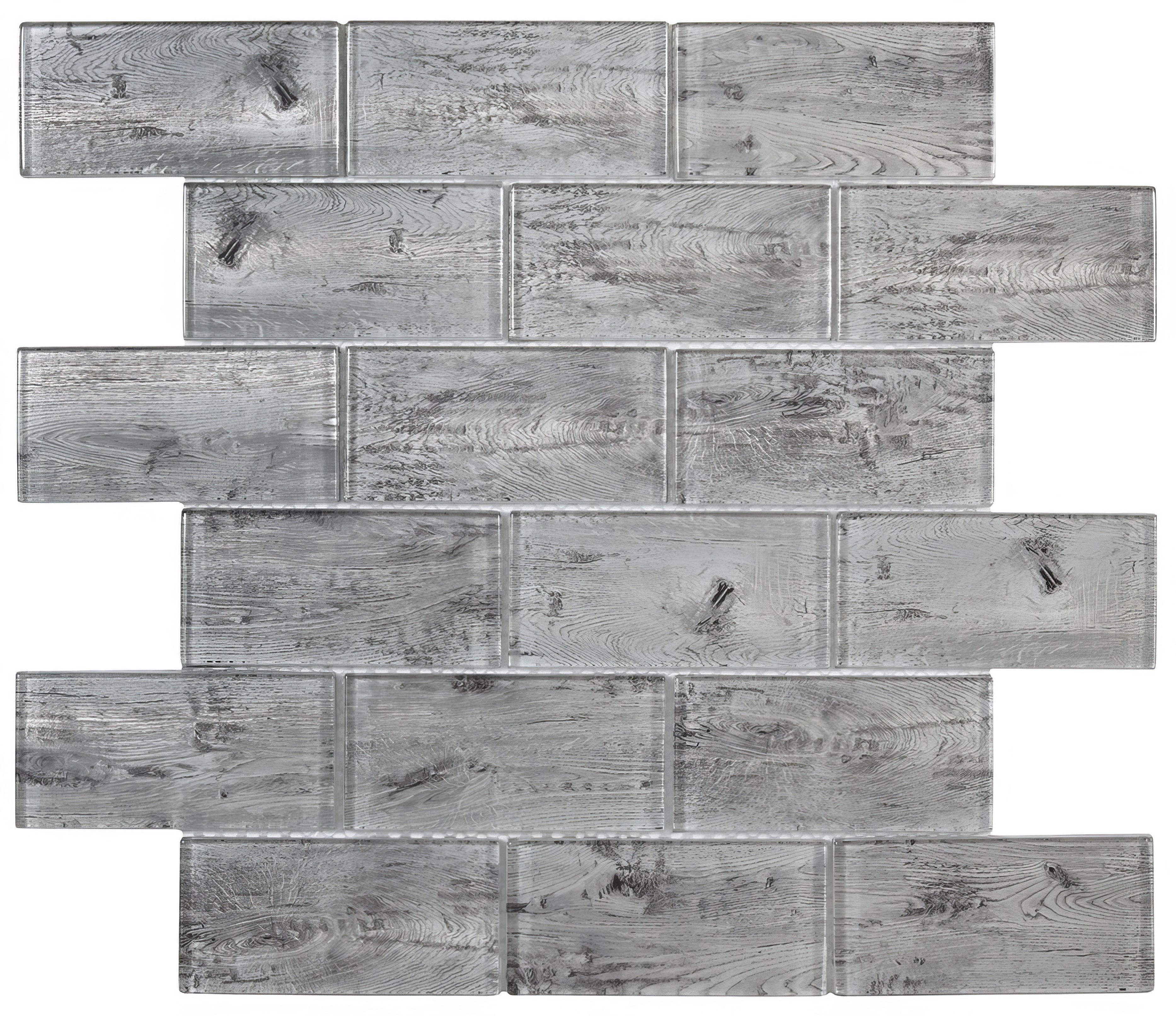 Silver Wood Effect Glass Brick Mosaic - Hyperion Tiles