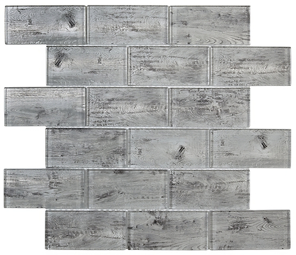 Silver Wood Effect Glass Brick Mosaic - Hyperion Tiles