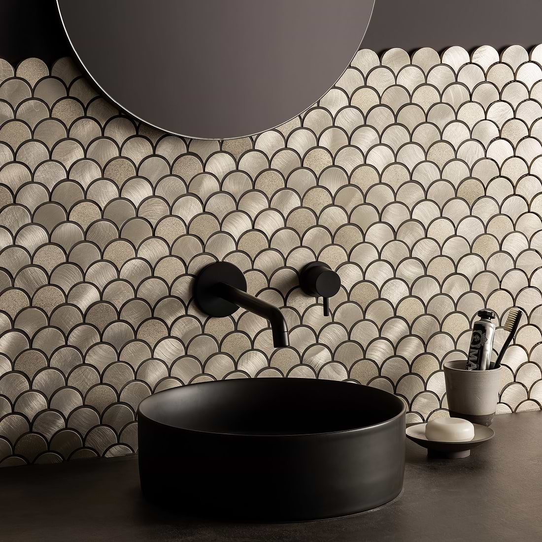Skathi Gold Scale Mixed Finish Aluminium Mosaic - Hyperion Tiles