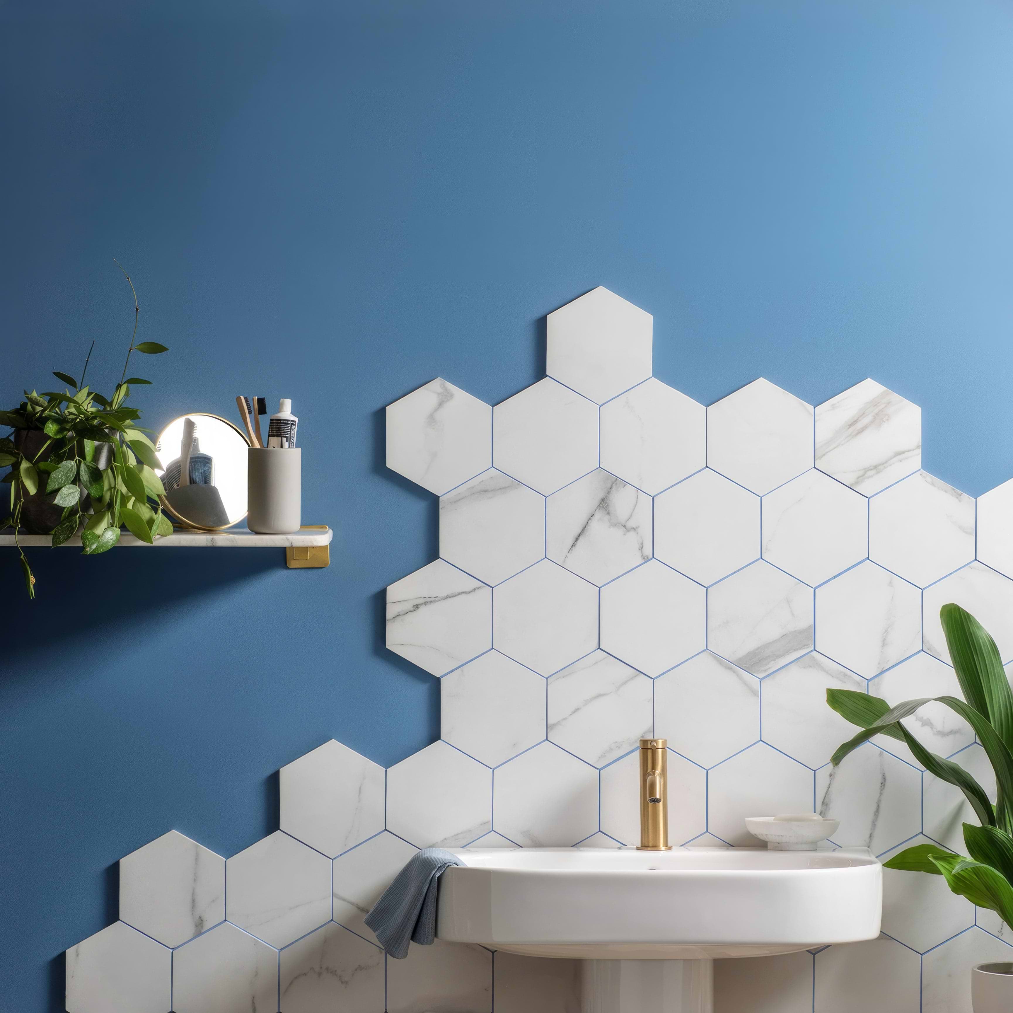 Statuario Nuovo Honed Hexagon Mosaic - White Porcelain Tiles – Hyperion ...
