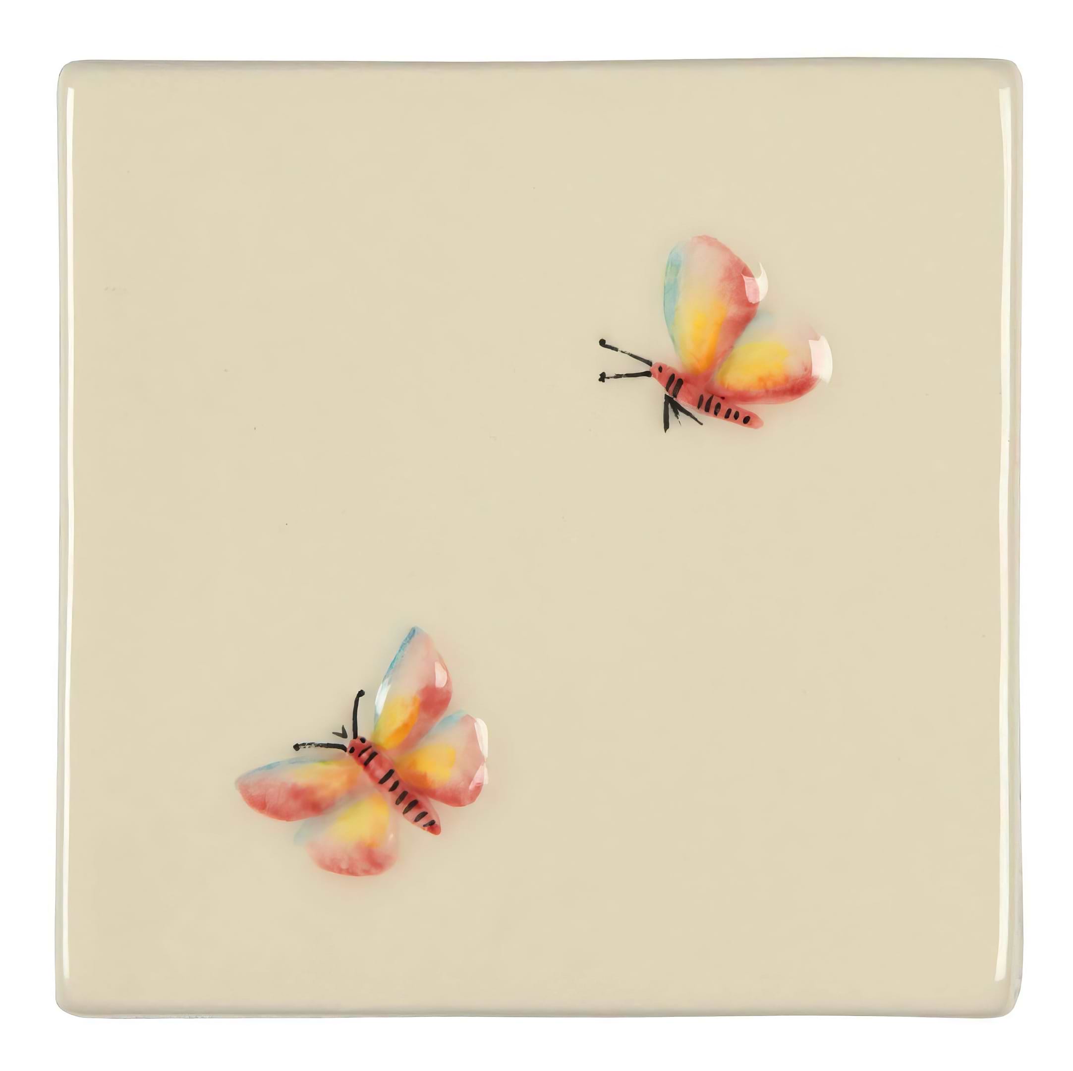 Two Butterflies On Off White - Hyperion Tiles