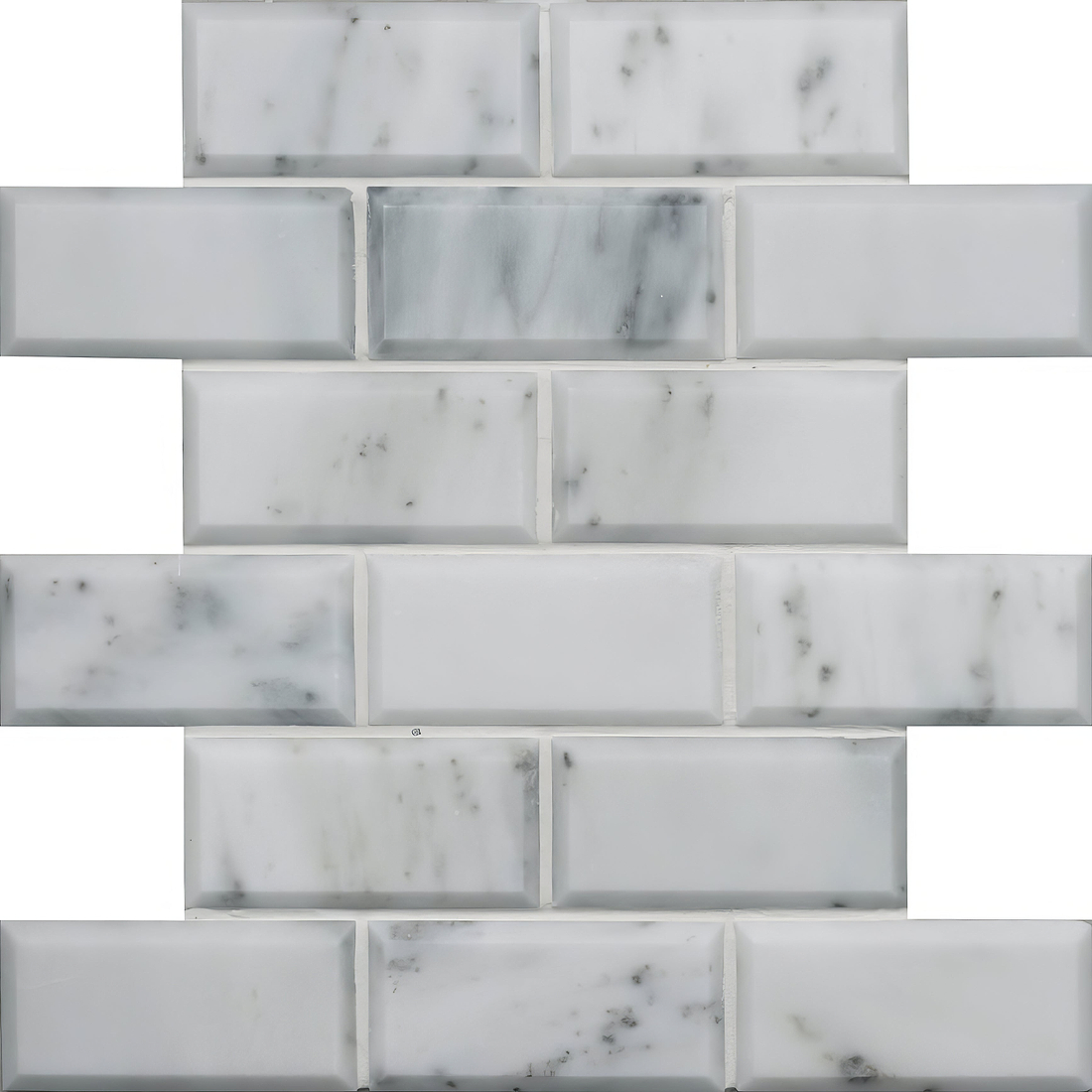 Viano White Honed &amp; Bevelled Brickbond Mosaic - Hyperion Tiles