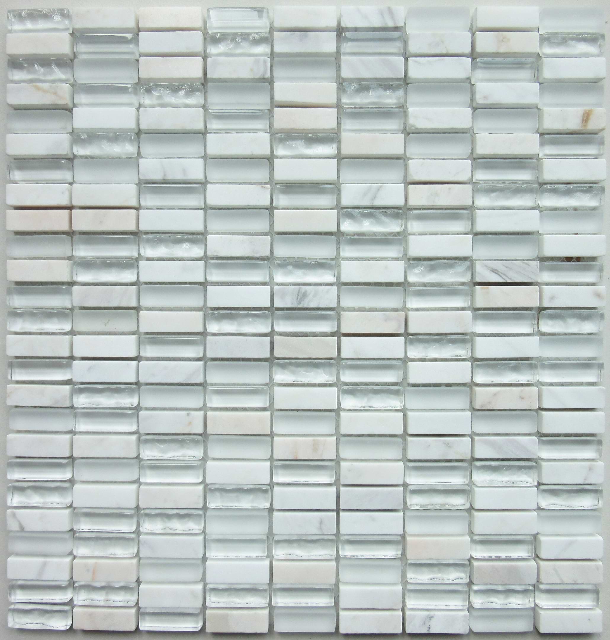 White Glass &amp; Stone Mix Brick Mosaic - Hyperion Tiles