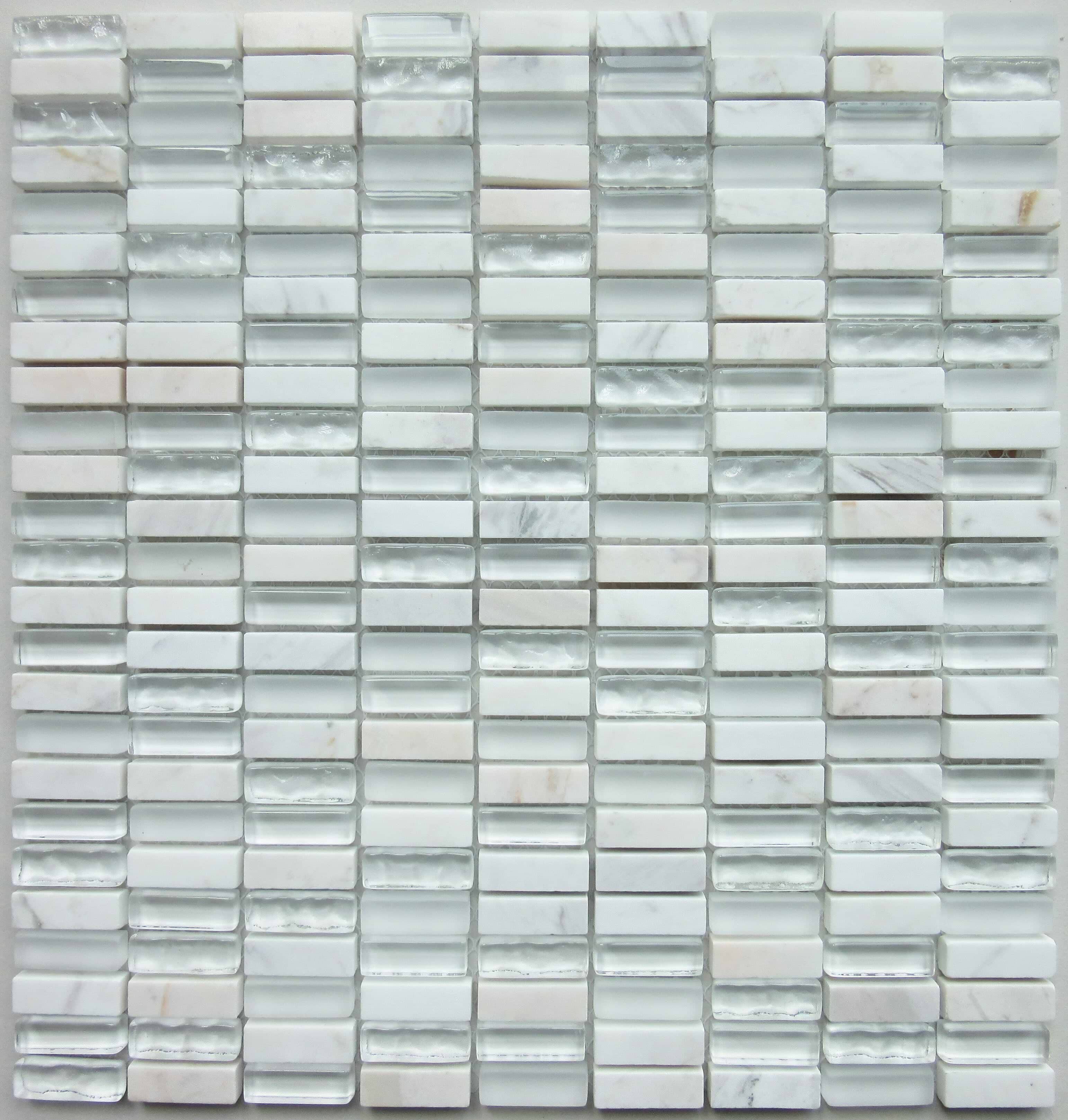 White Glass & Stone Mix Brick Mosaic - Hyperion Tiles