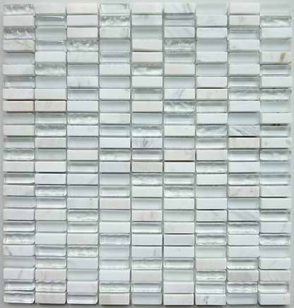 White Glass & Stone Mix Brick Mosaic - Hyperion Tiles