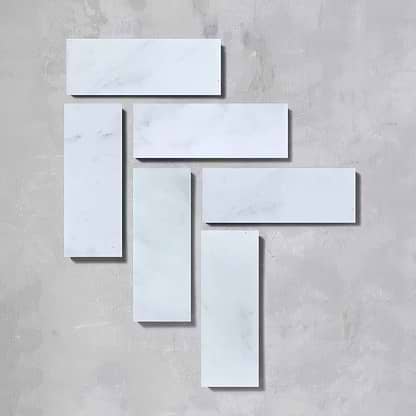 White Herringbone Honed Marble Tile - Hyperion Tiles
