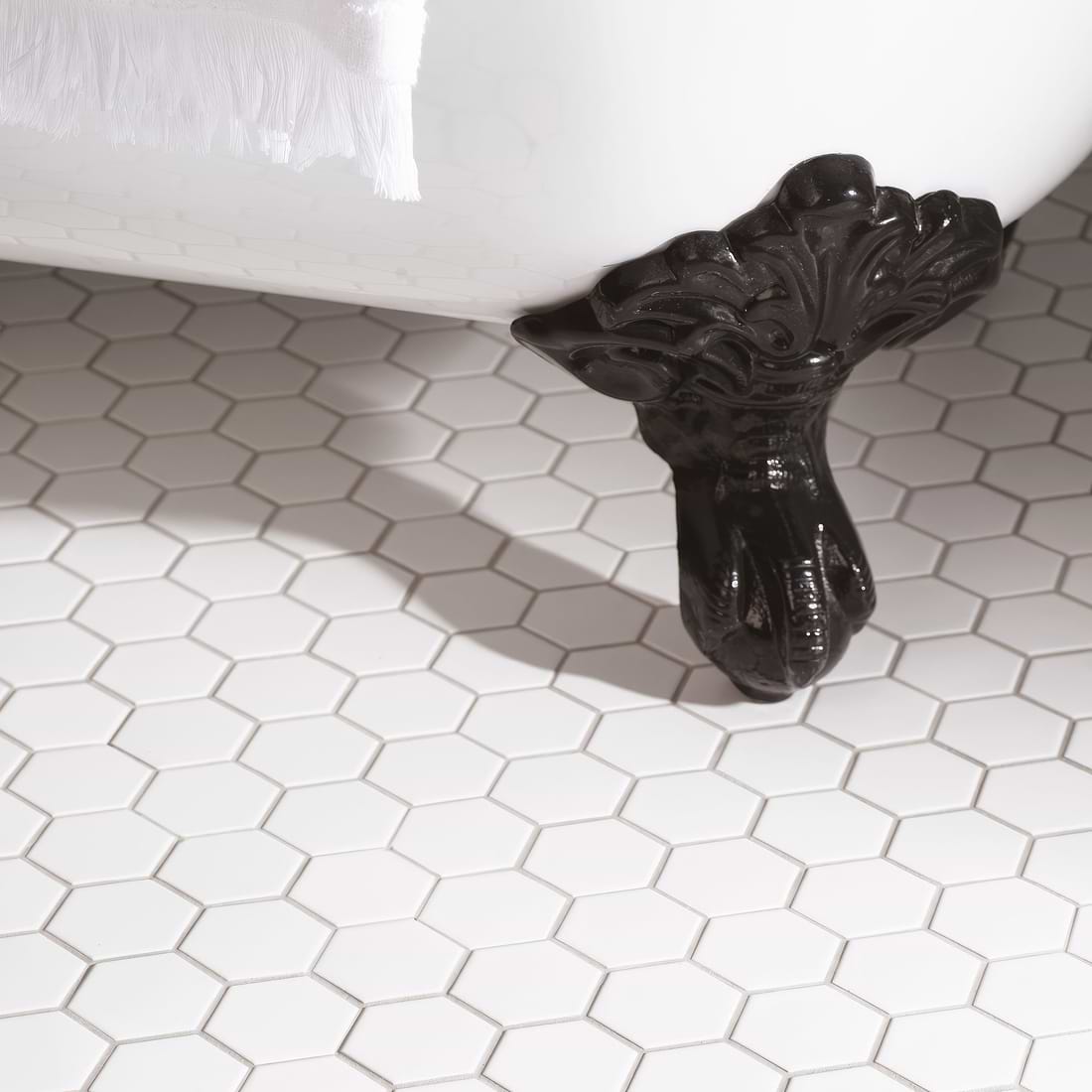White Large Honeycomb Floor Mosaic - Hyperion Tiles