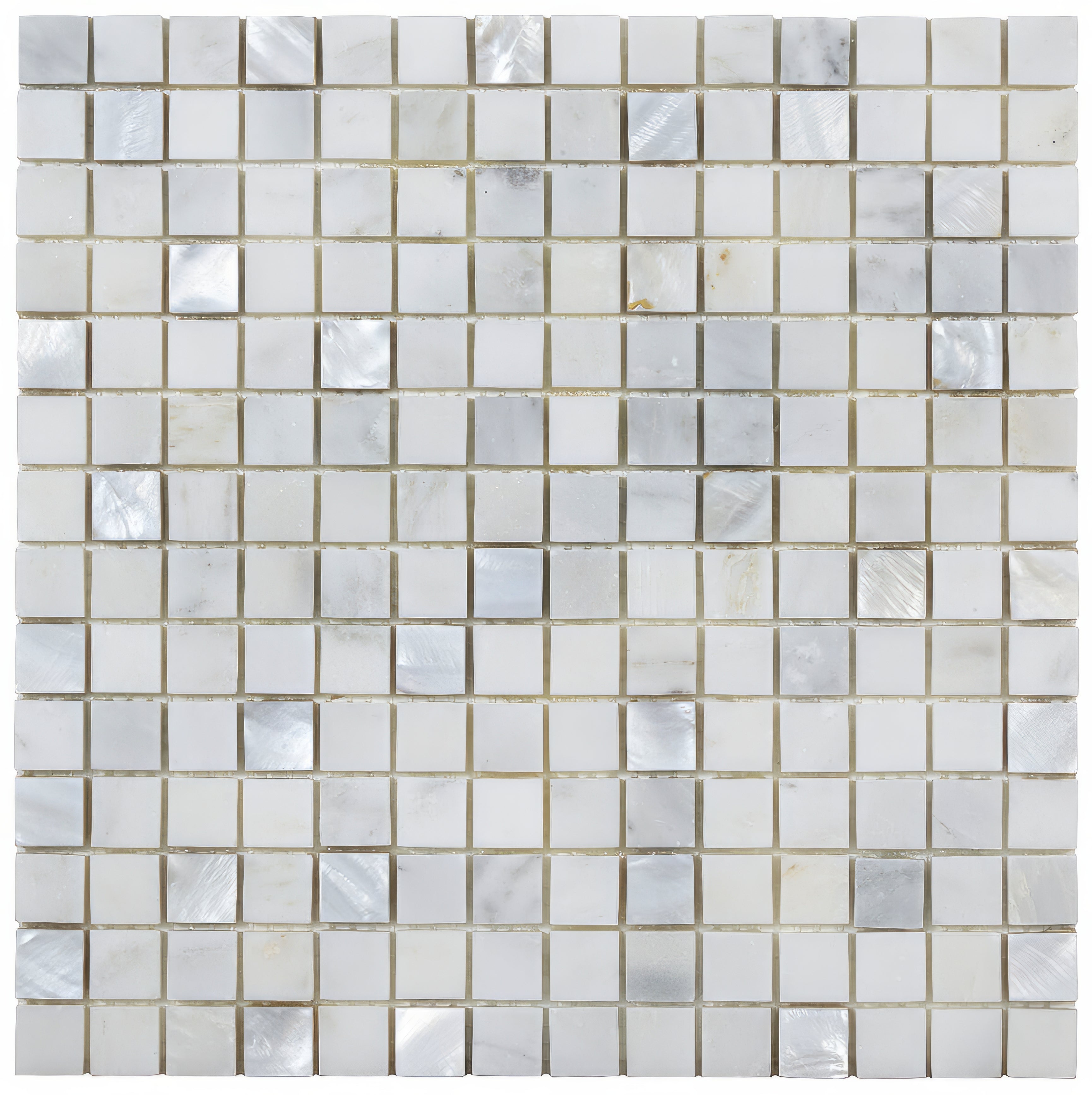 White Marble & Mother of Pearl Mosaic 2 x 2cm - Hyperion Tiles
