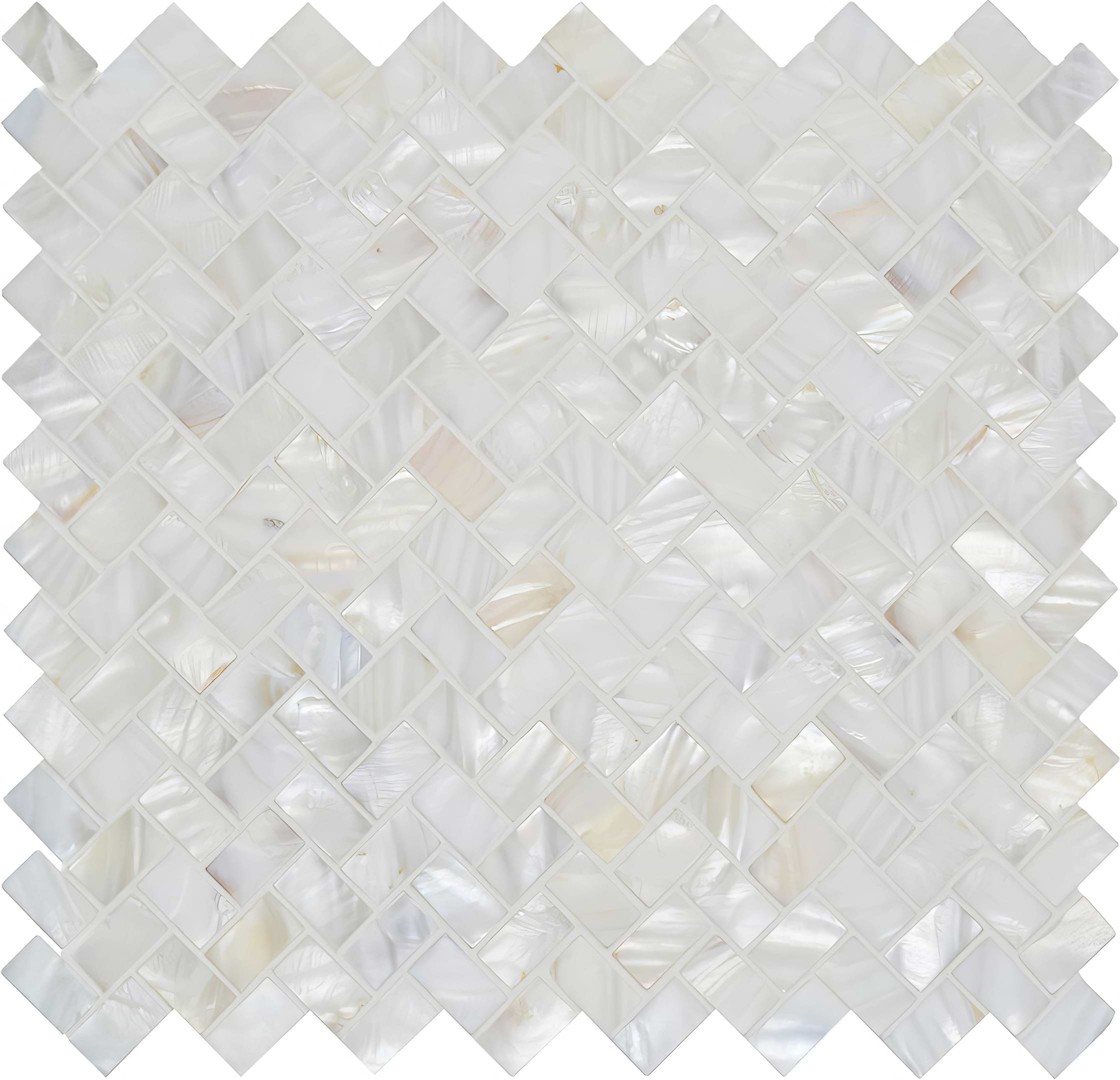 White Pearl Herringbone Shell Mosaic - Hyperion Tiles