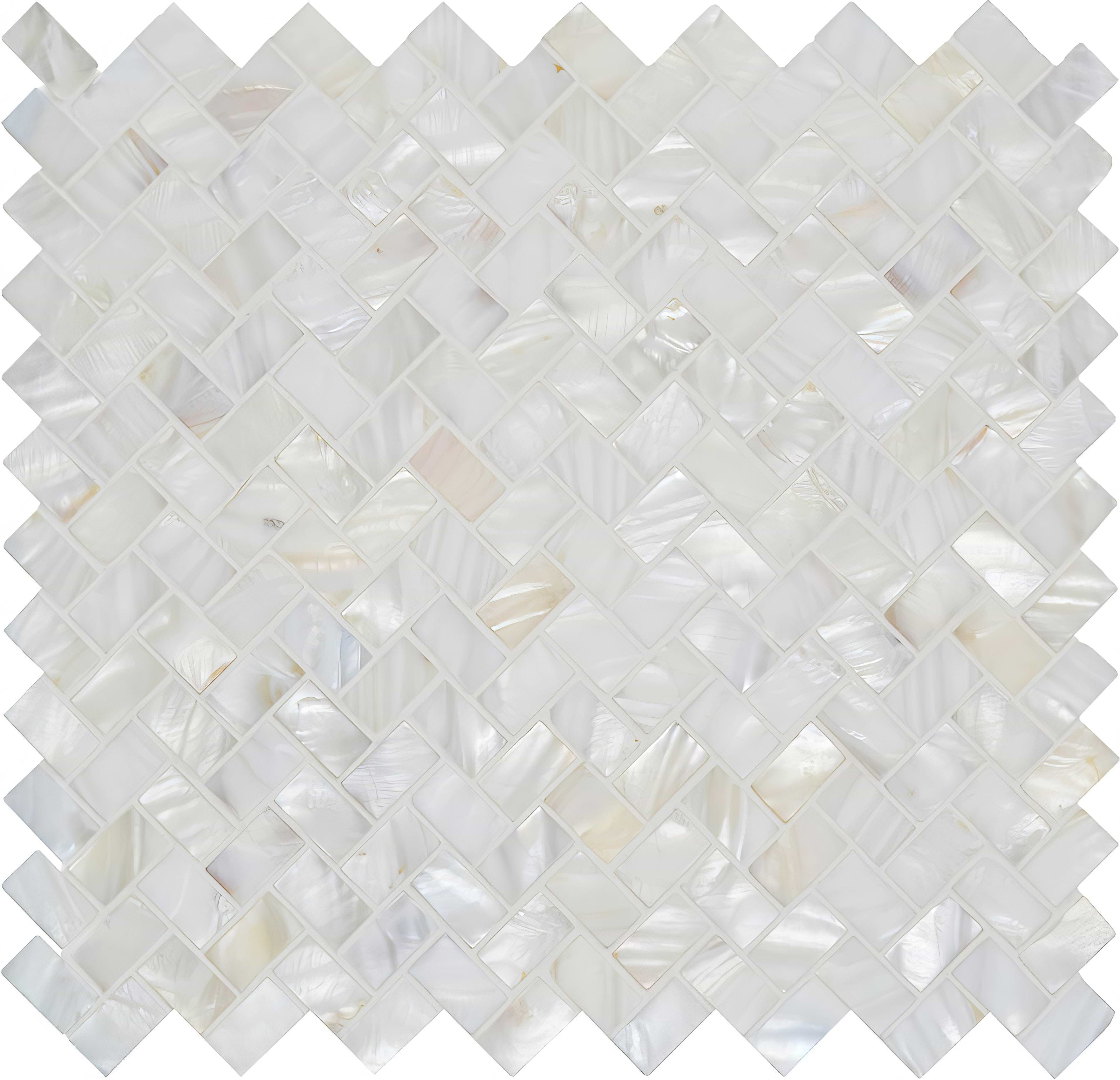 White Pearl Herringbone Shell Mosaic - Hyperion Tiles
