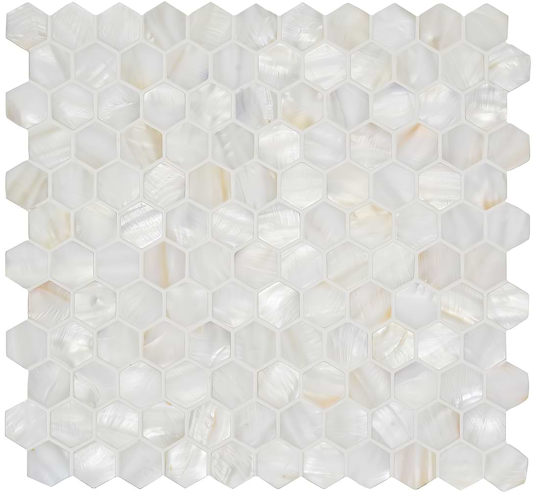 White Pearl Hexagon Shell Mosaic - Hyperion Tiles