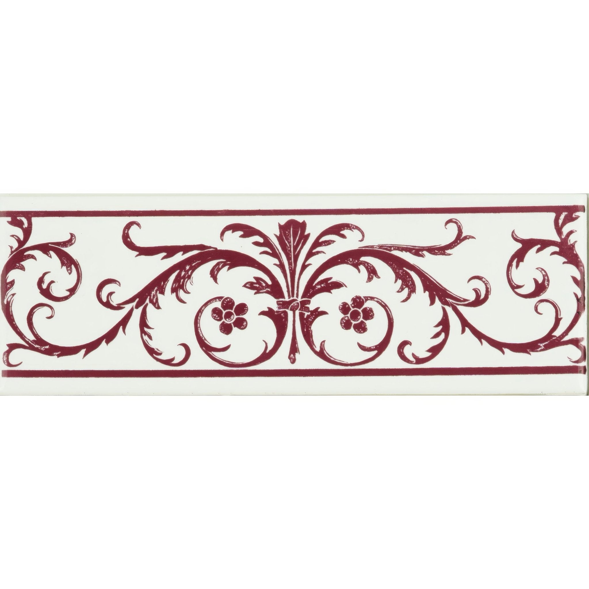 Acanthus Burgundy On Brilliant White - Hyperion Tiles