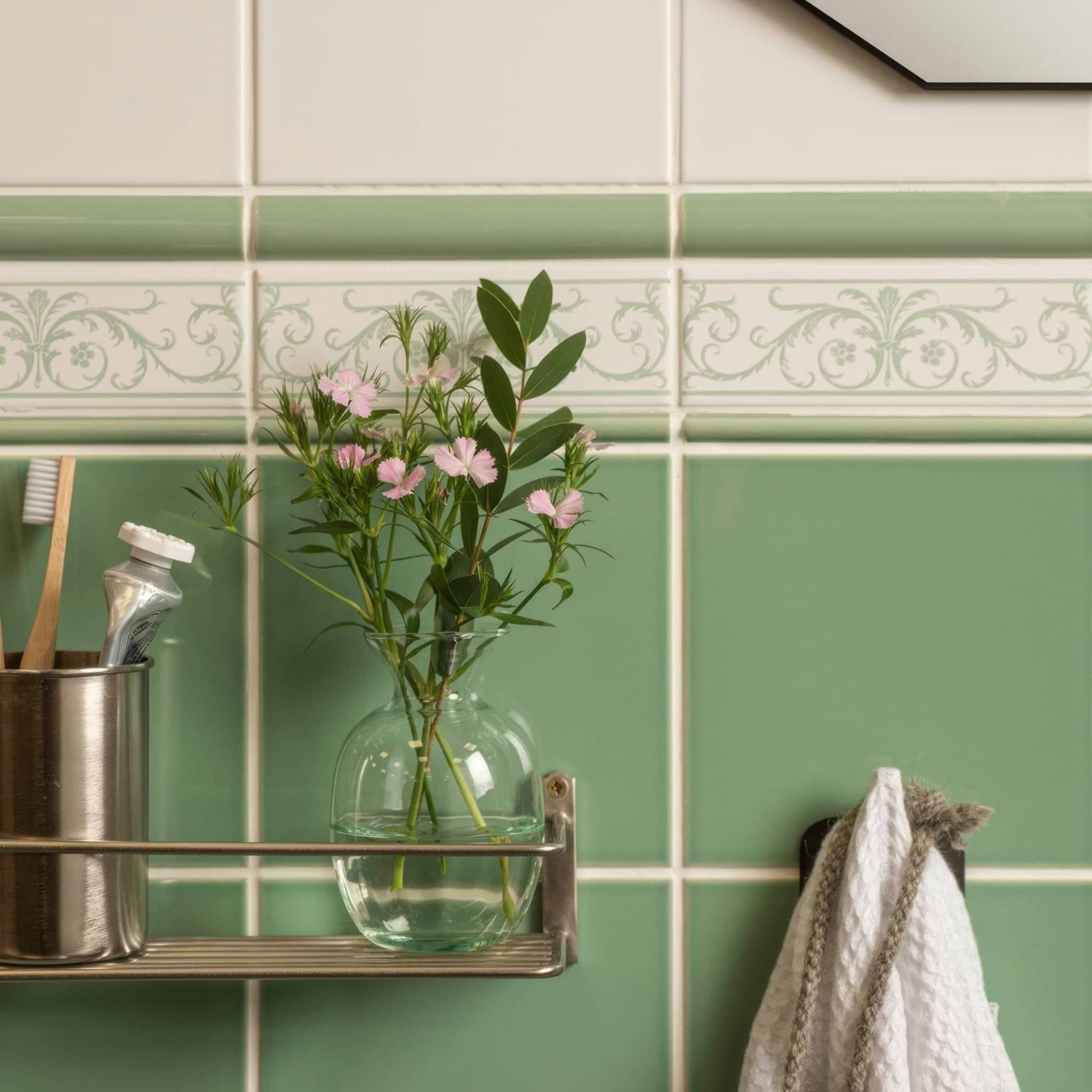 Acanthus Jade Breeze On Brilliant White - Hyperion Tiles