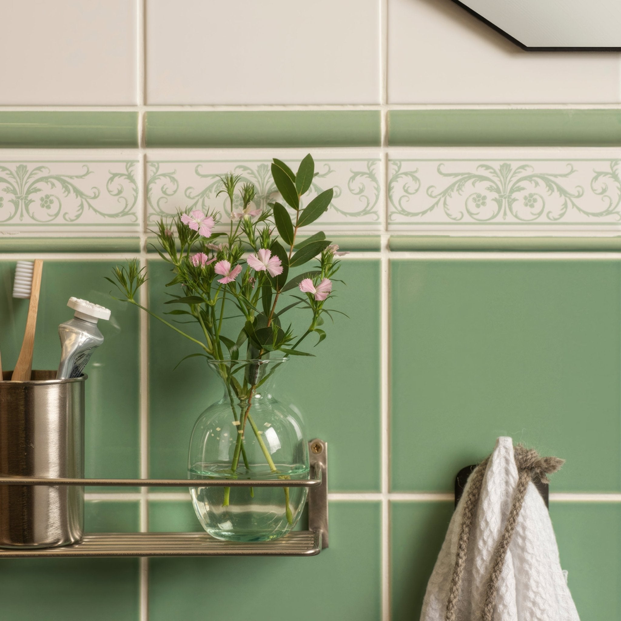 Acanthus Jade Breeze On Brilliant White - Hyperion Tiles