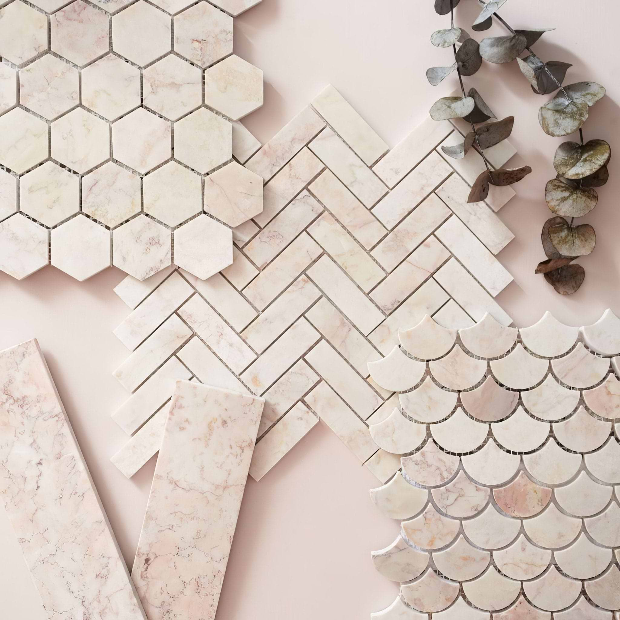 Aegean Pink Herringbone Mosaic - Hyperion Tiles