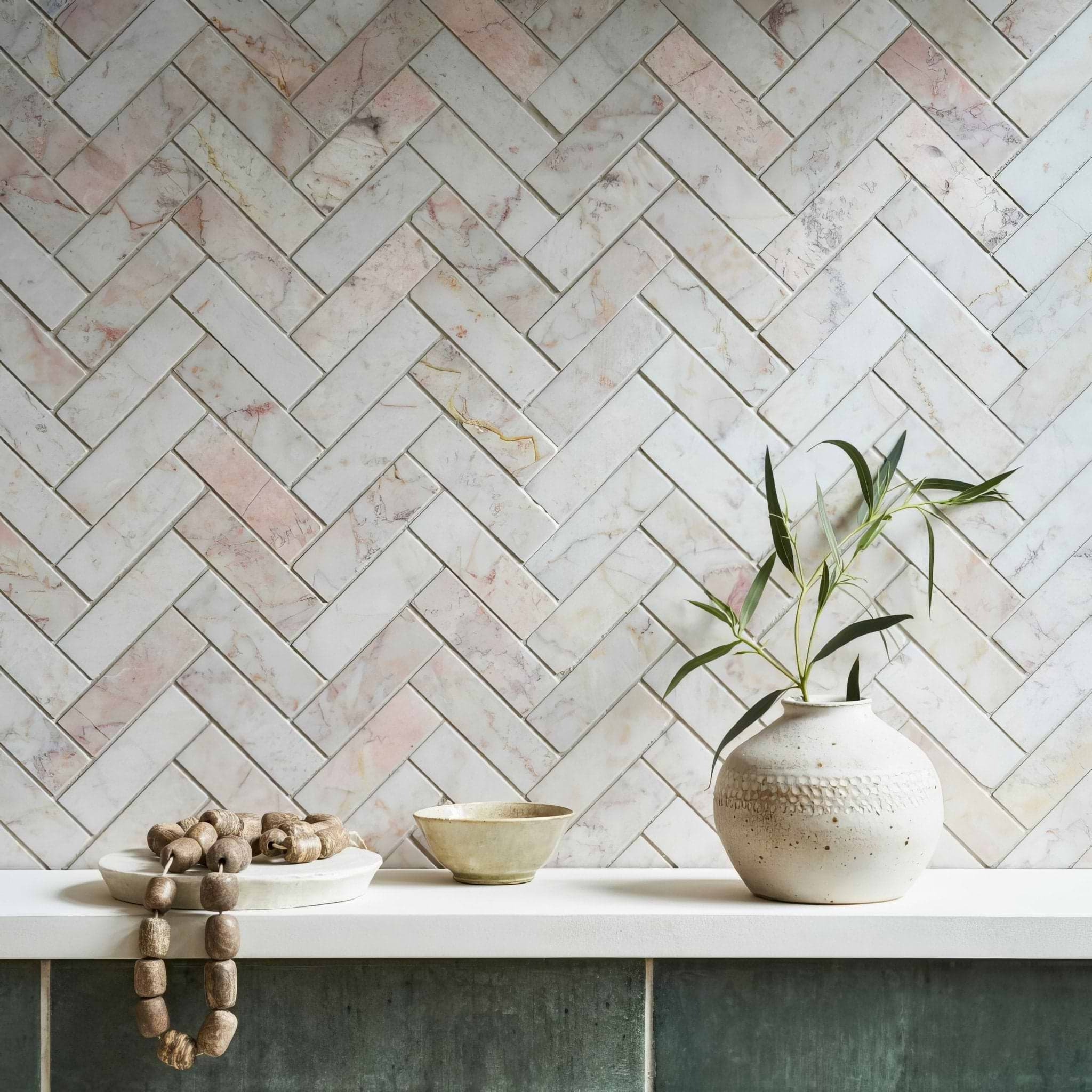 Aegean Pink Herringbone Mosaic - Hyperion Tiles