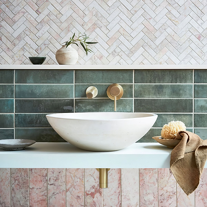 Aegean Pink Herringbone Mosaic - Hyperion Tiles