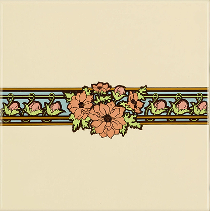 Alphonse Mucha Evening Reverie Border Tile on County White - Hyperion Tiles