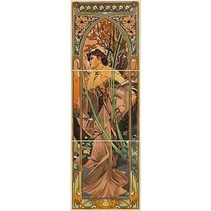 Alphonse Mucha Evening Reverie (Left Hand) 3 - Tile Set on County White - Hyperion Tiles
