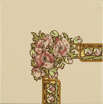 Alphonse Mucha Nocturnal Slumber Corner Tile on County White - Hyperion Tiles