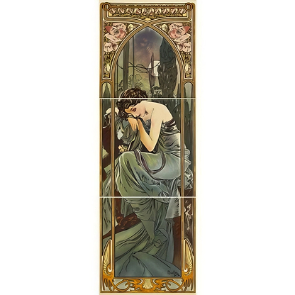 Alphonse Mucha Nocturnal Slumber (Right Hand) 3 - Tile Set on County White - Hyperion Tiles
