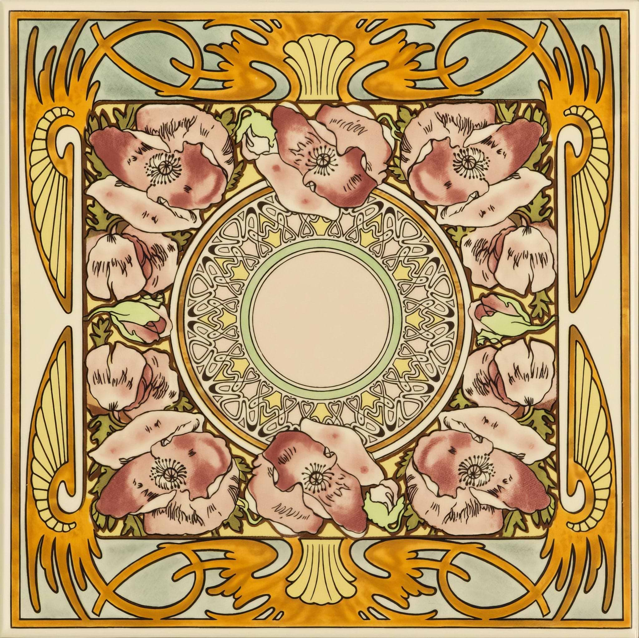 Alphonse Mucha Nocturnal Slumber Single Floral Tile on County White - Hyperion Tiles