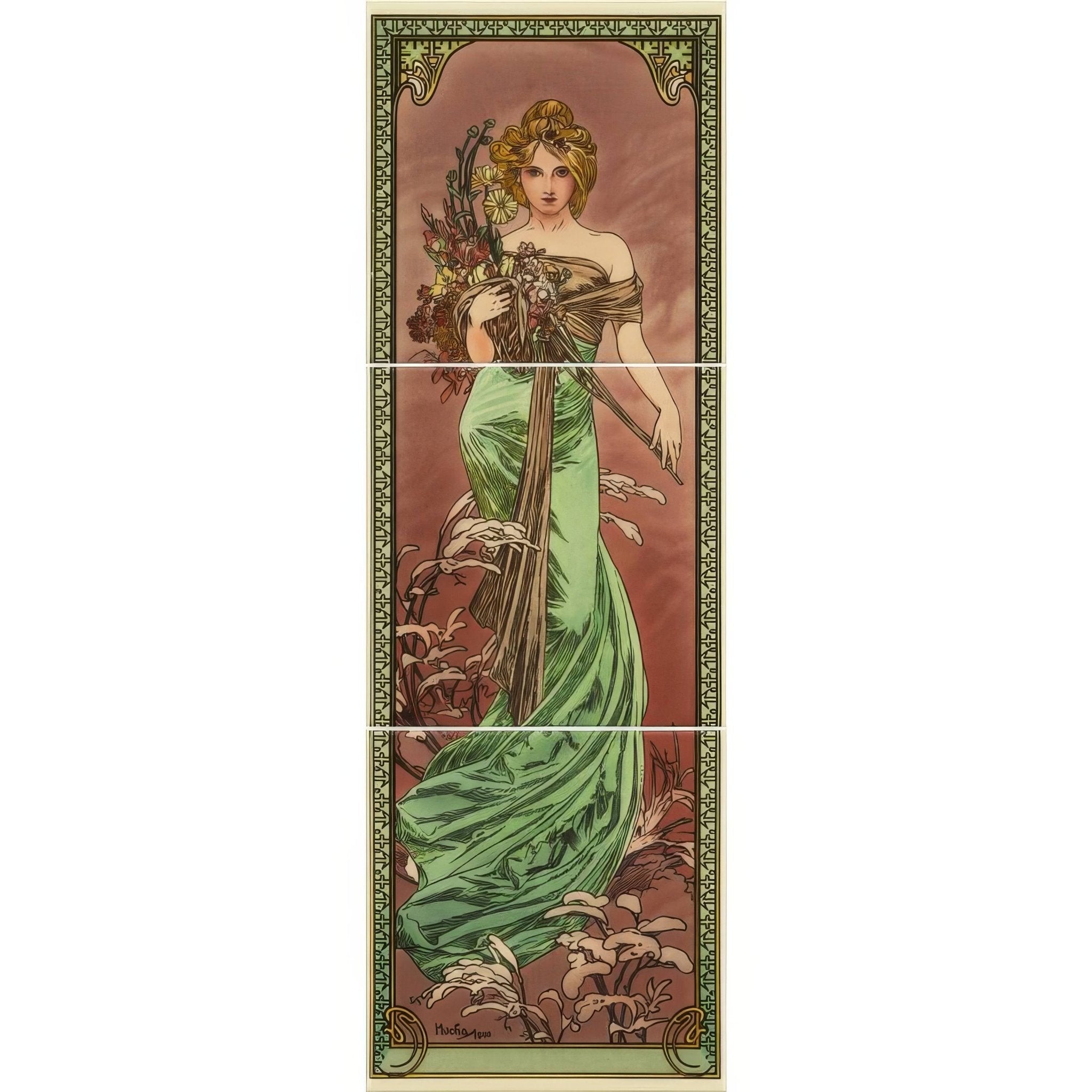 Alphonse Mucha Spring (Left Hand) 3 - Tile Set on County White - Hyperion Tiles