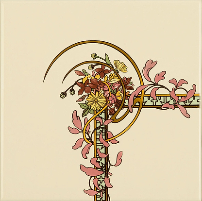 Alphonse Mucha Spring (Left Hand) Corner Tile on County White - Hyperion Tiles