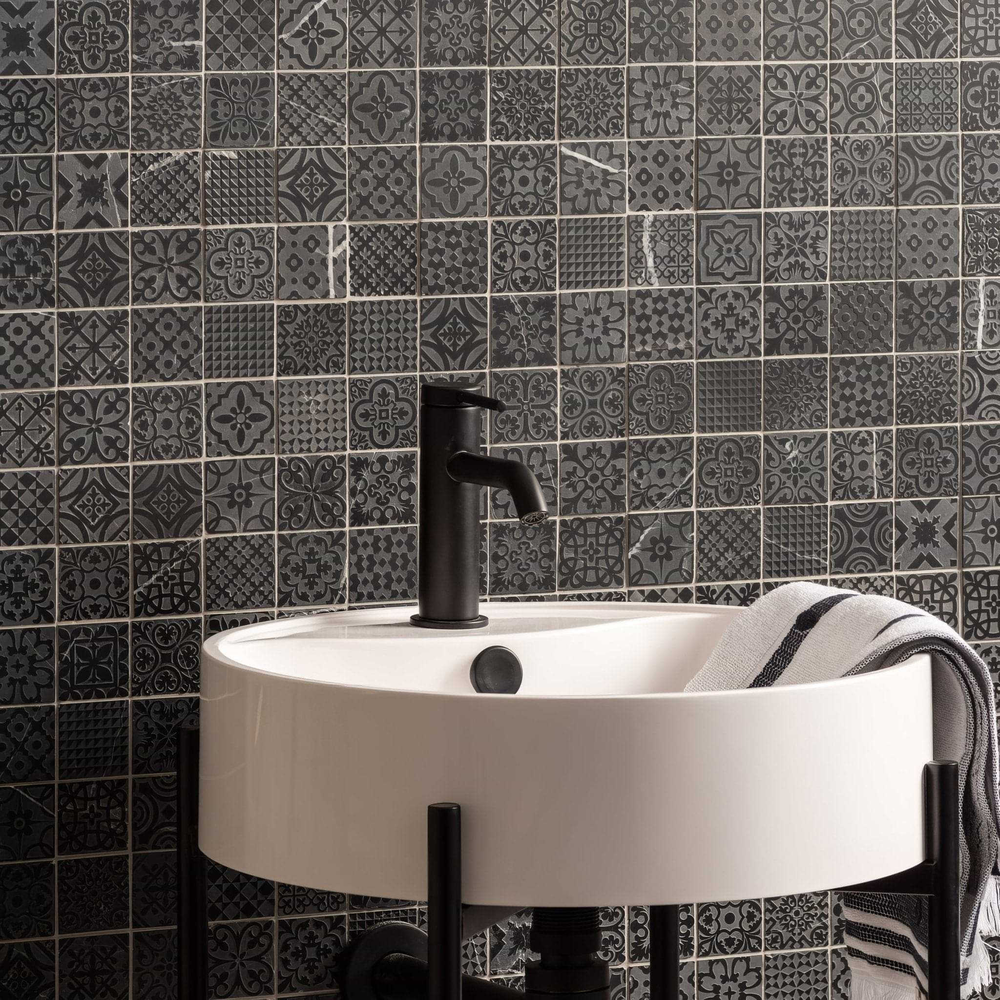 Alto Black Marble Patterned Mosaic - Hyperion Tiles