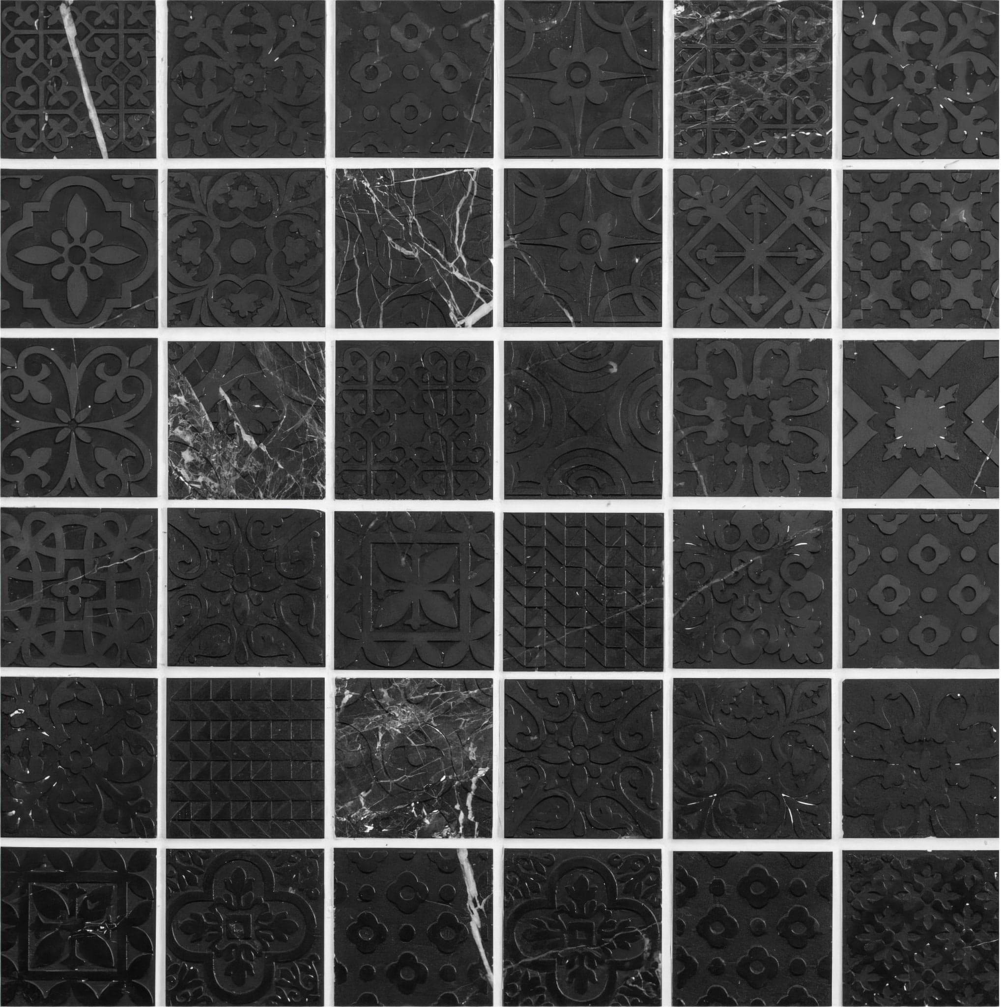 Alto Black Marble Patterned Mosaic - Hyperion Tiles