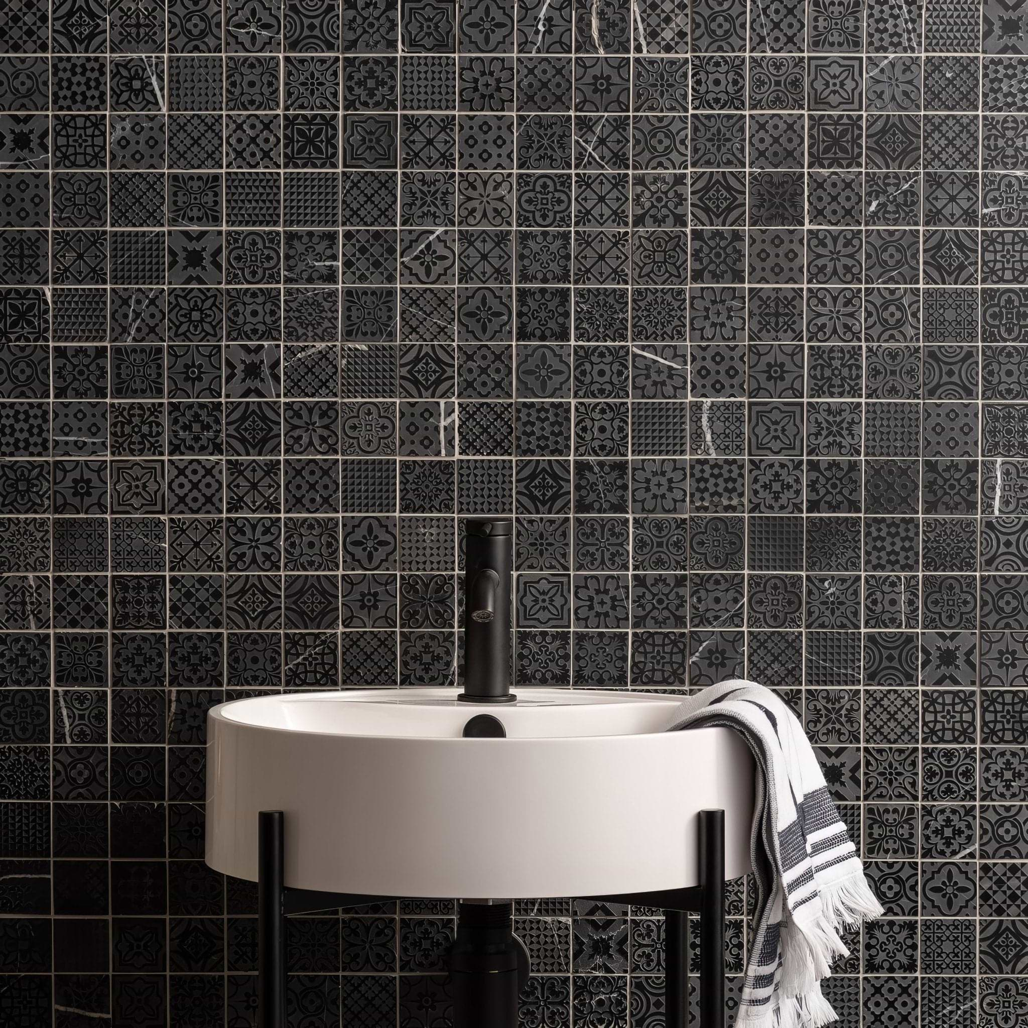 Alto Grey Marble Patterned Mosaic - Hyperion Tiles