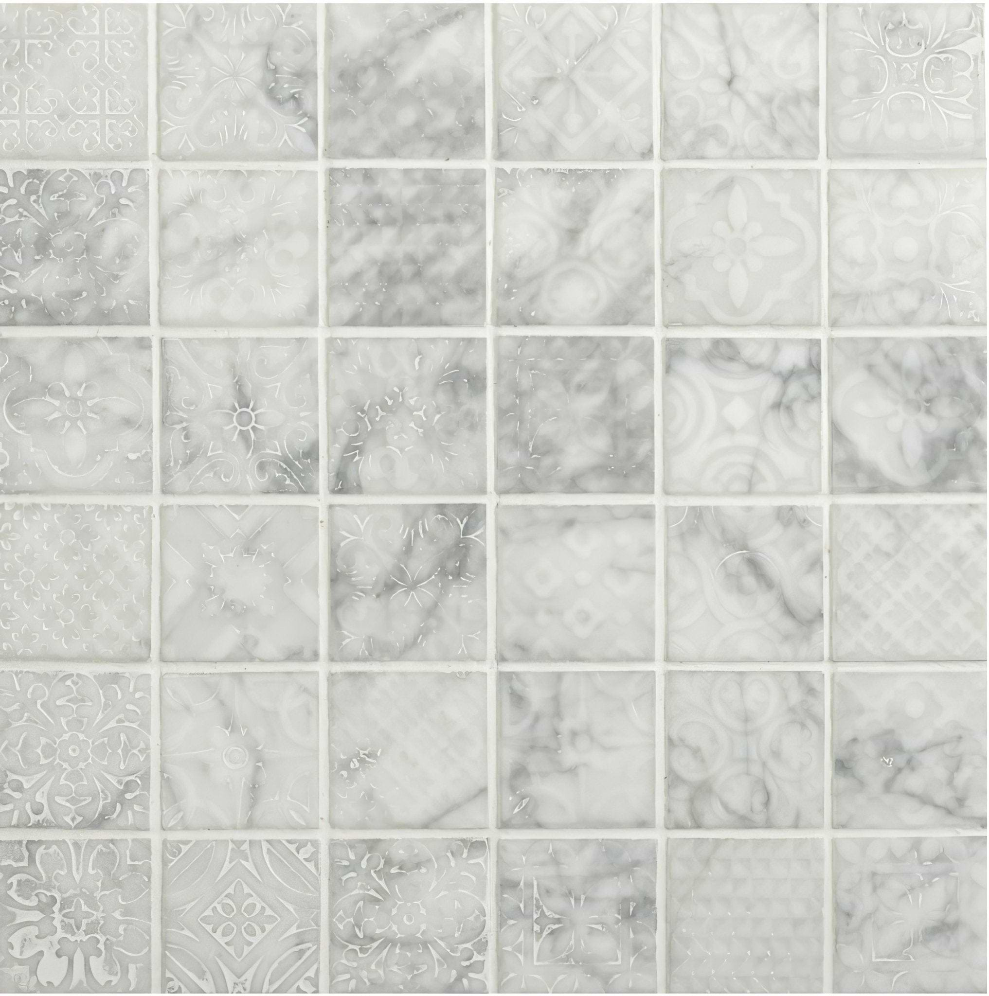 Alto White Marble Patterned Mosaic - Hyperion Tiles