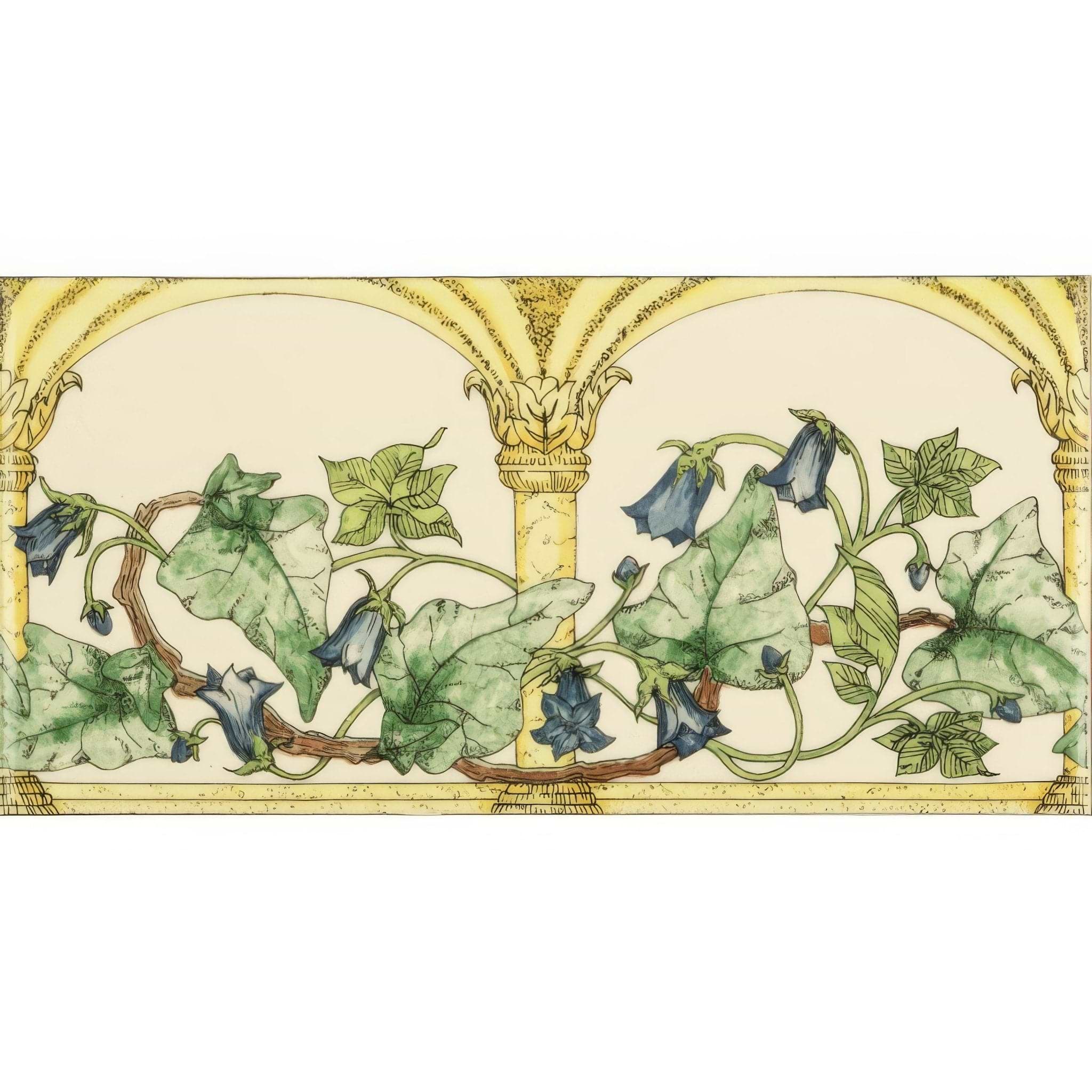 Arch And Ivy Blue Classical Decorative Border on Brilliant White - Hyperion Tiles