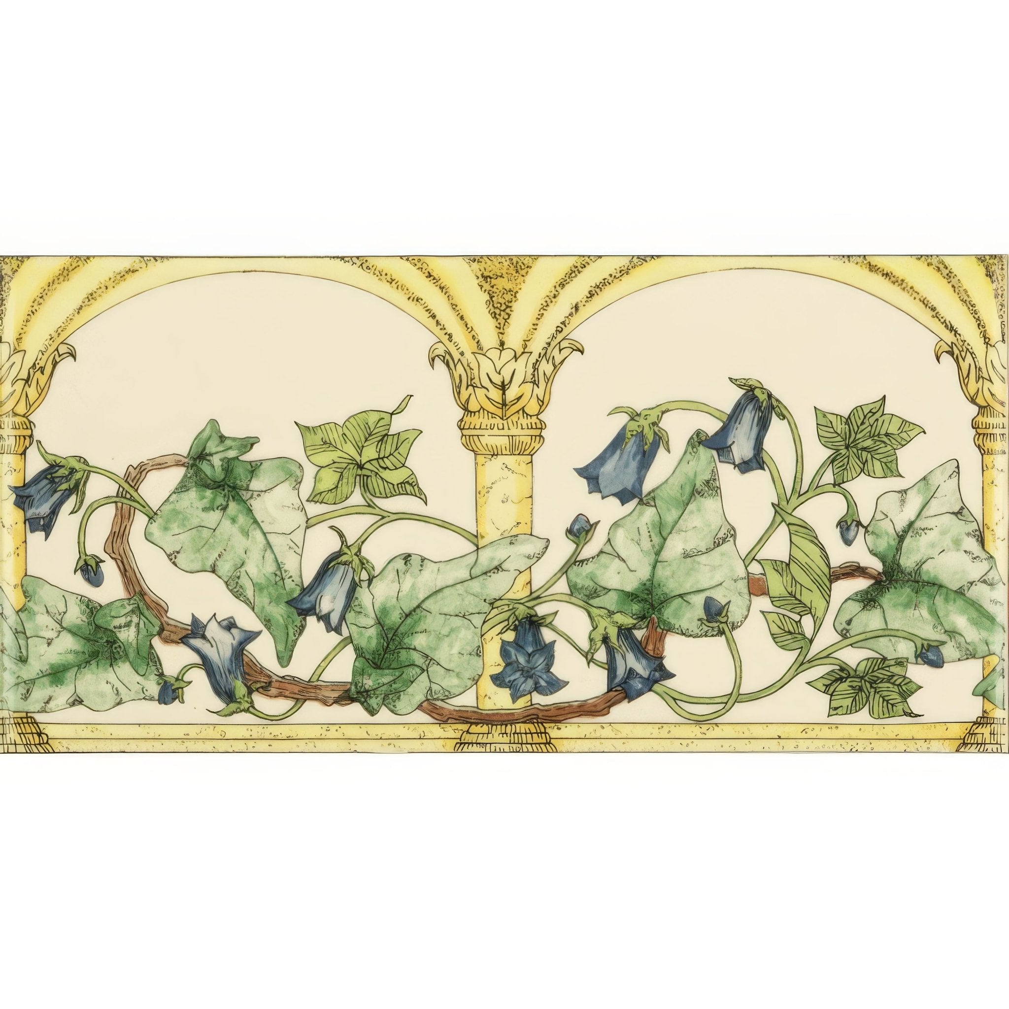 Arch And Ivy Blue Classical Decorative Border on Brilliant White - Hyperion Tiles