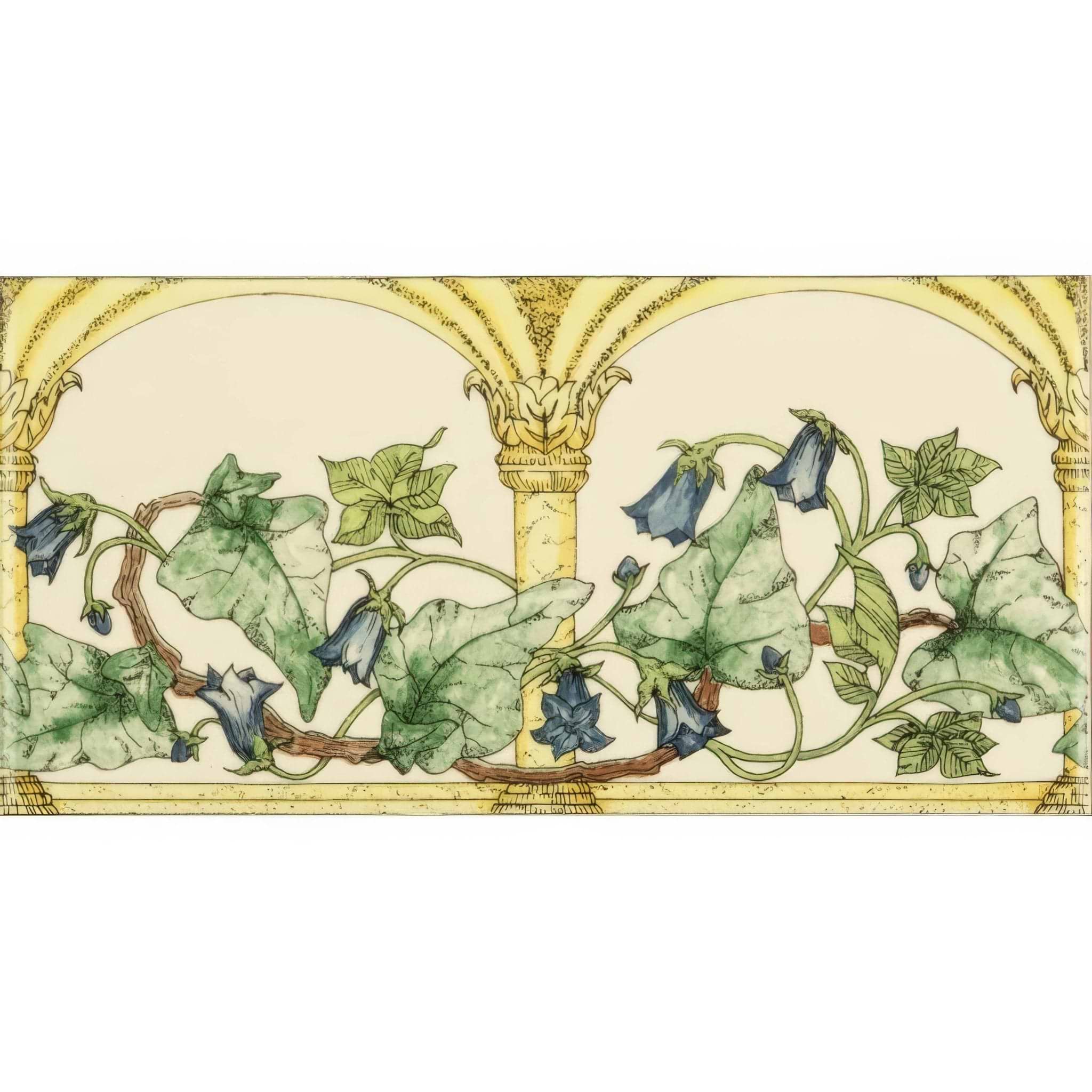 Arch And Ivy Blue Classical Decorative Border on County White - Hyperion Tiles