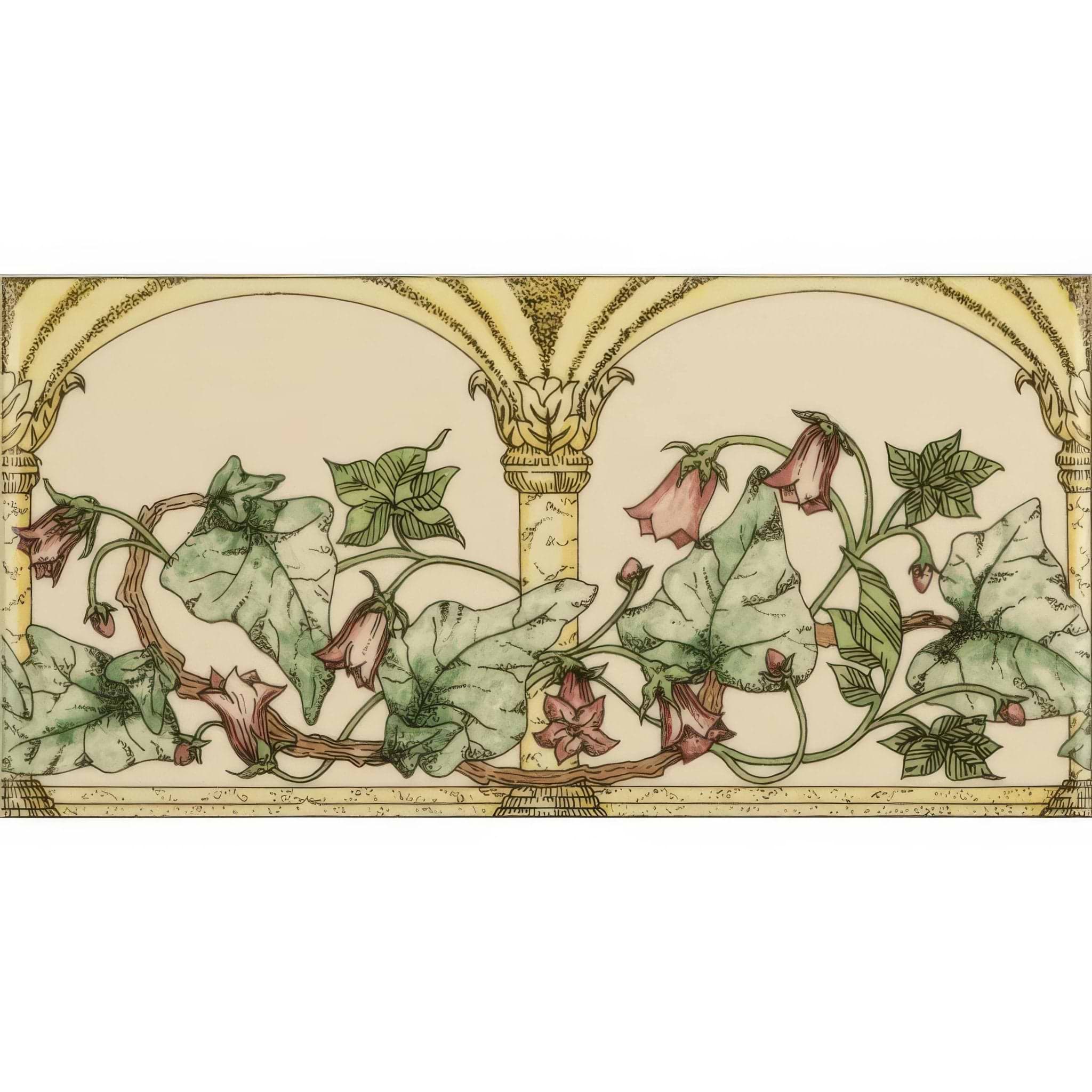 Arch And Ivy Pink Classical Decorative Border on County White - Hyperion Tiles