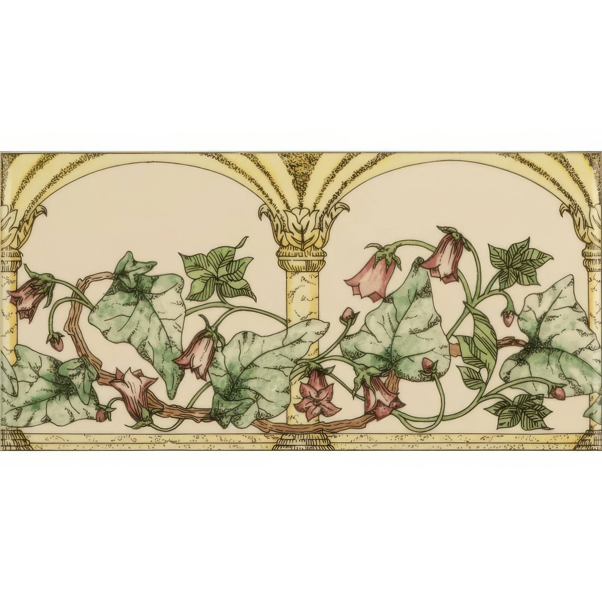 Arch And Ivy Pink Classical Decorative Border on County White - Hyperion Tiles