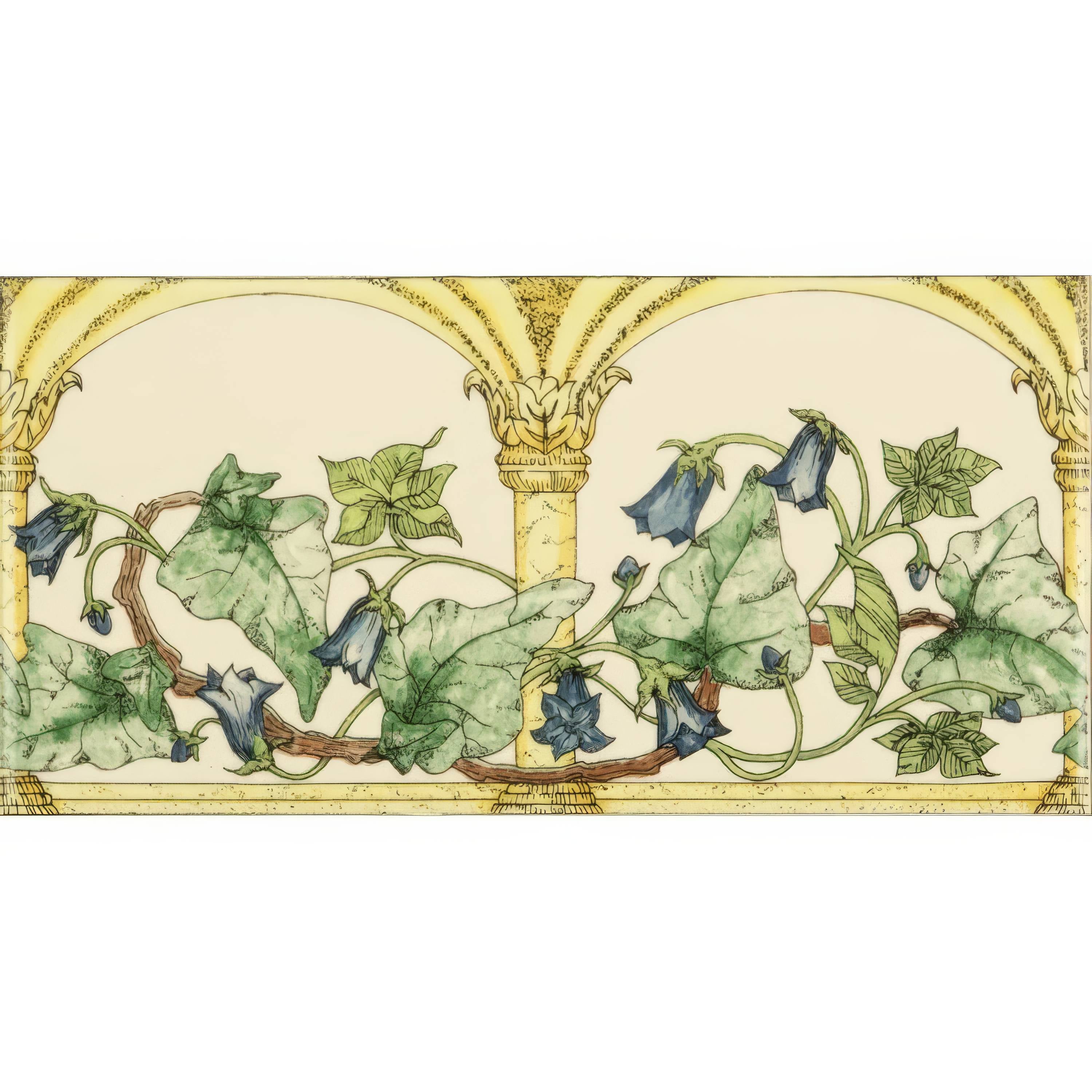 Arch And Ivy Blue Classical Decorative Border on County White