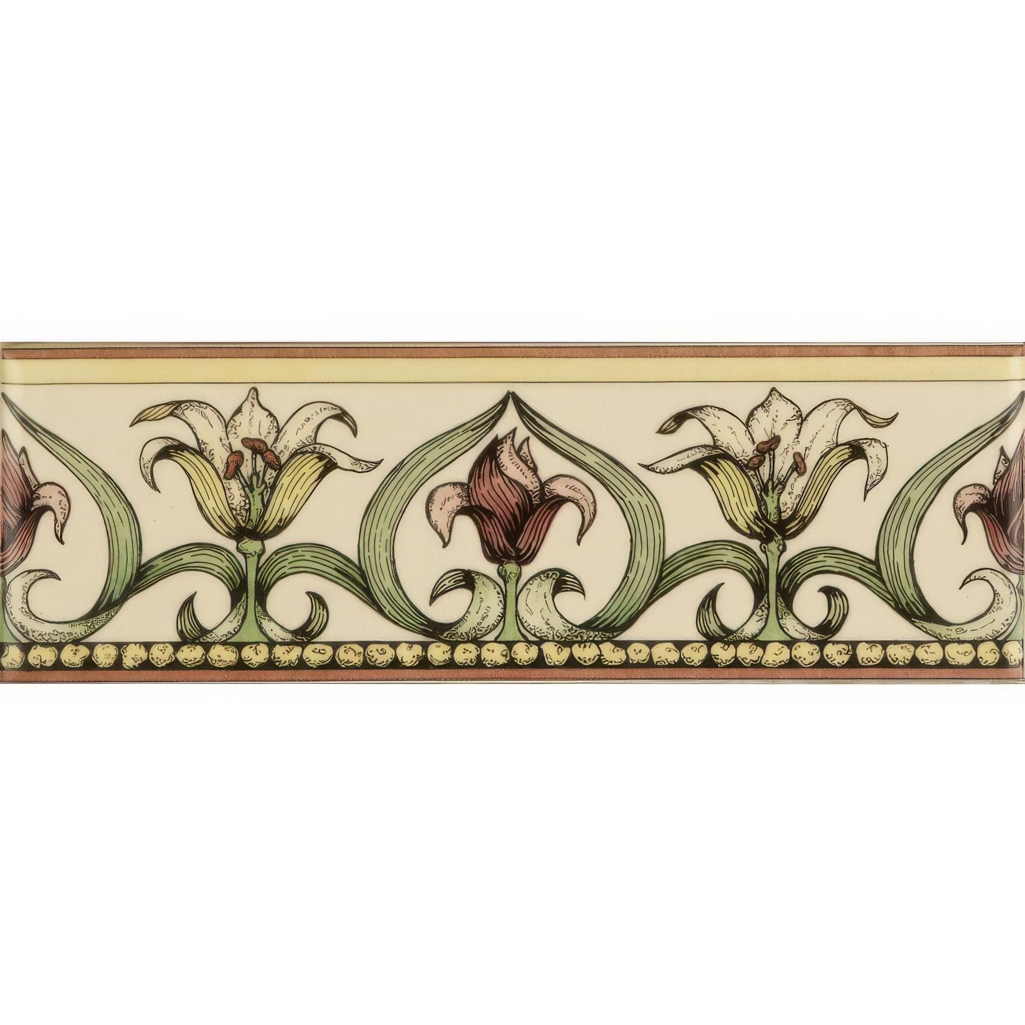 Art Nouveau Lily, Green Classical Decorative Border, on County White - Hyperion Tiles